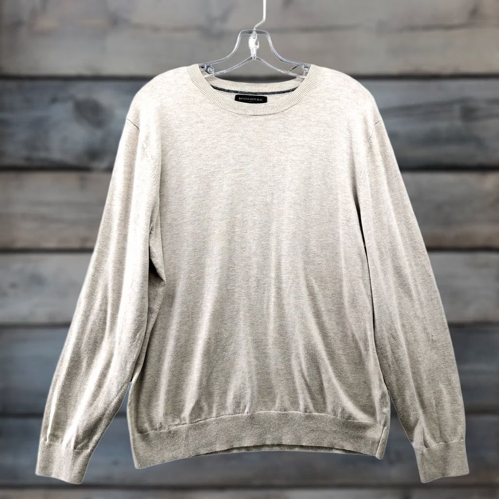 Banana Republic Banana Republic Eco Sweater Men XL Crewneck Lightweight Beige Cream Cotton Blend Pullover Knit Long Sleeve Size US XL / EU 56 / 4 - 1 Thumbnail