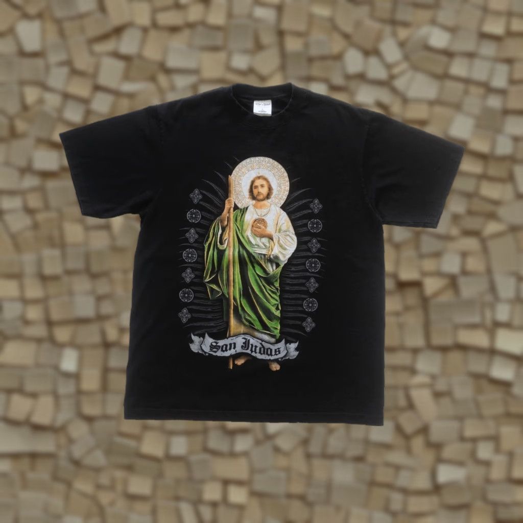 Vintage VINTAGE Shaka Wear SAN JUDAS ST JUDE VTG Y2K HEAVYWEIGHT COTTON BLACK GRAPHIC T-SHIRT Mens SZ L Size US L / EU 52-54 / 3 - 1 Thumbnail
