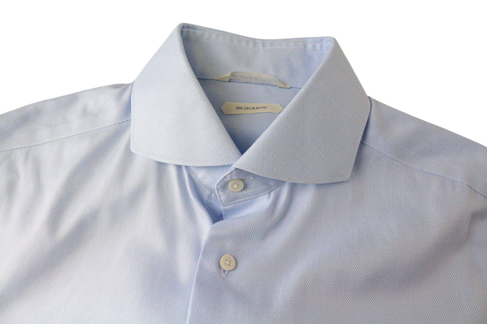 Suitsupply 39L/15 1/2L Slim Blue Cotton Cutaway Twill Shirt 78969 Size 40L - 3 Thumbnail