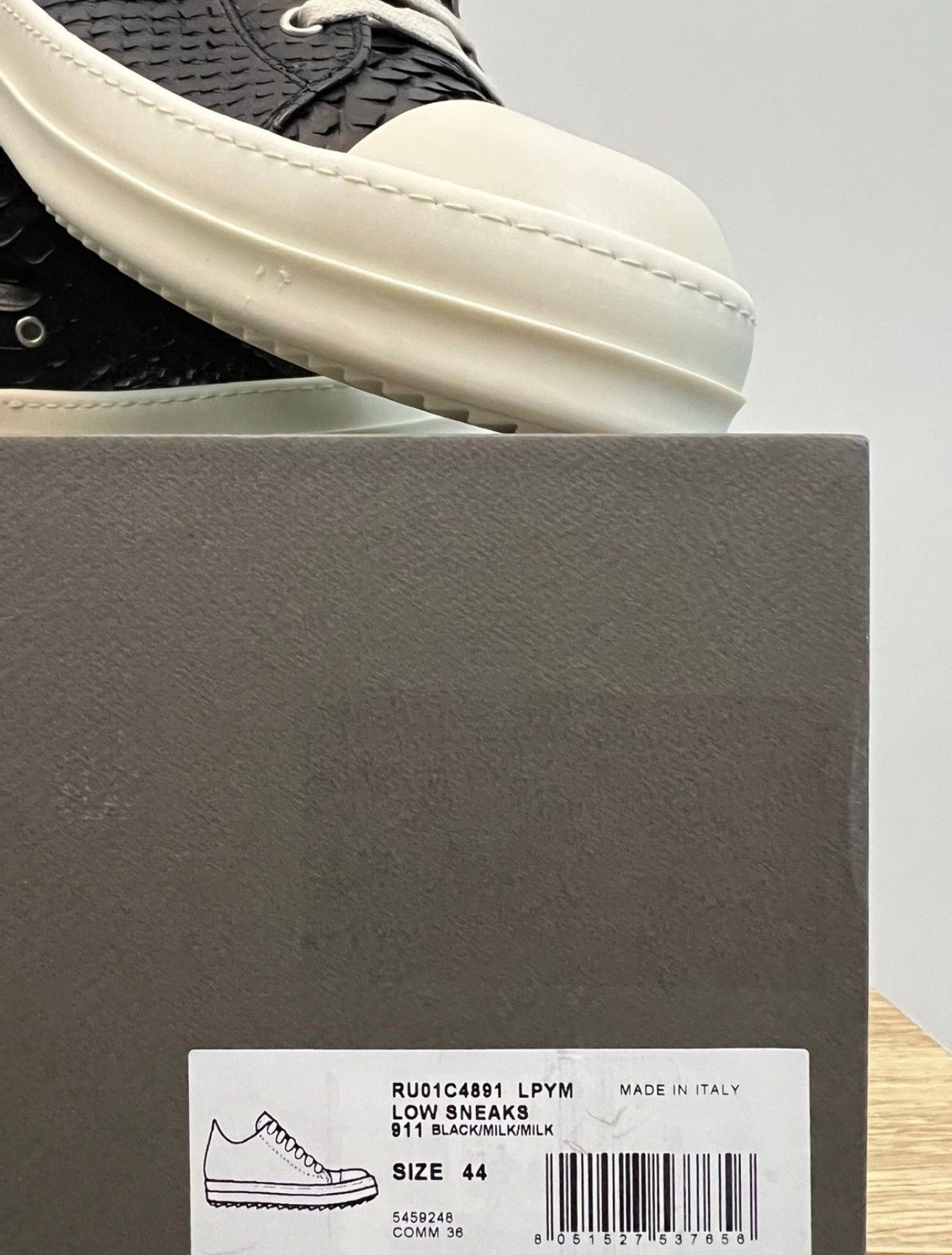Rick Owens RICK OWENS LEATHER PYTHON BLACK MILK RAMONES LOW SNEAKERS ...