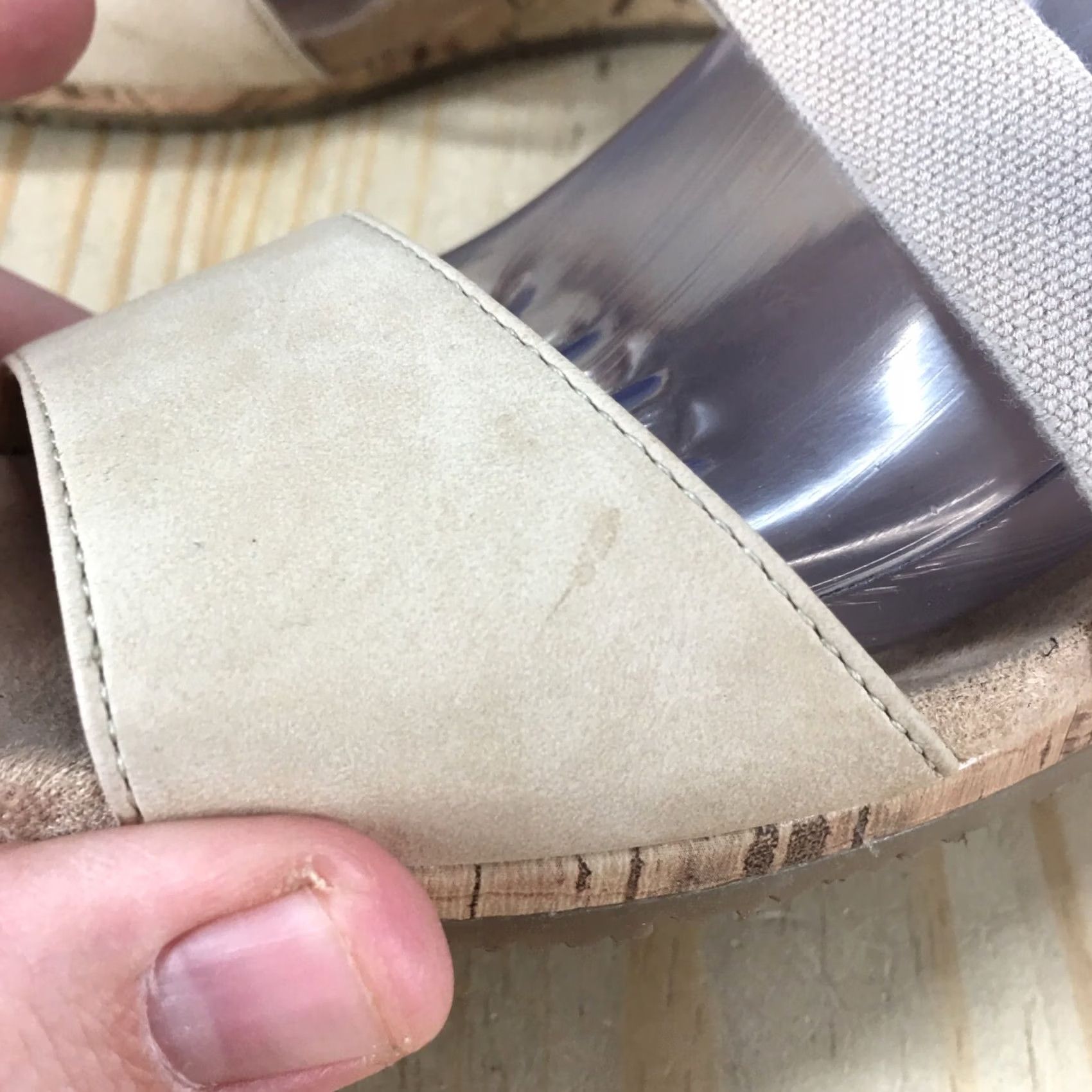 Vintage LifeStride Sandals Womens 9.5 M Marina Slingback Beige Fabric Casual Wedge Heels Size US 10 / IT 40 - 5 Thumbnail