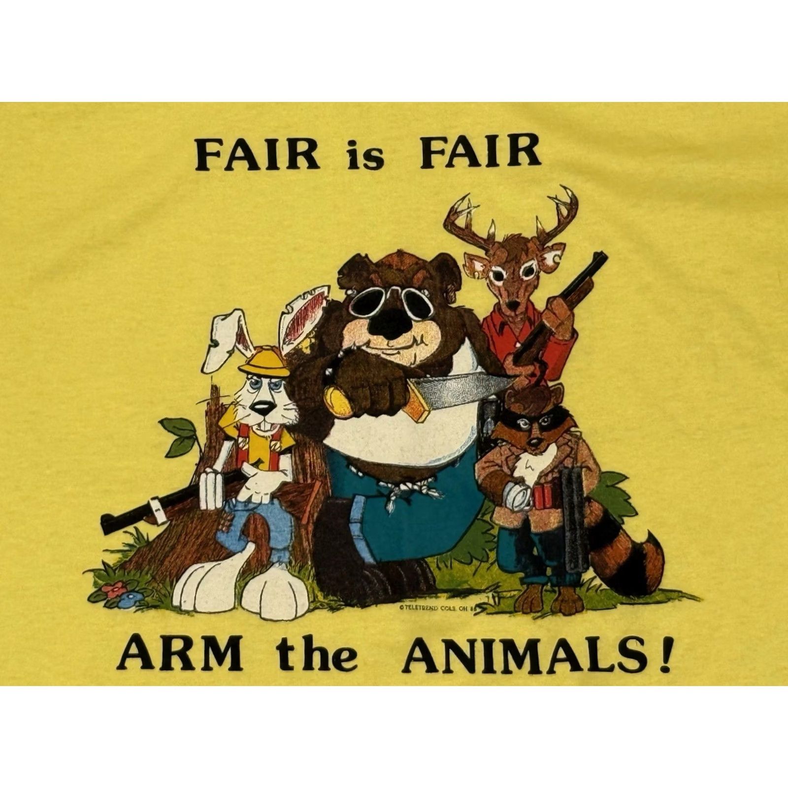 Hanes VINTAGE 90s Hanes Shirt XL Yellow Deer Bear Rabbit Hunting NRA PETA Cartoon Animals Graphic Print Crew Neck Short Sleeve Man Size US XL / EU 56 / 4 - 3 Thumbnail