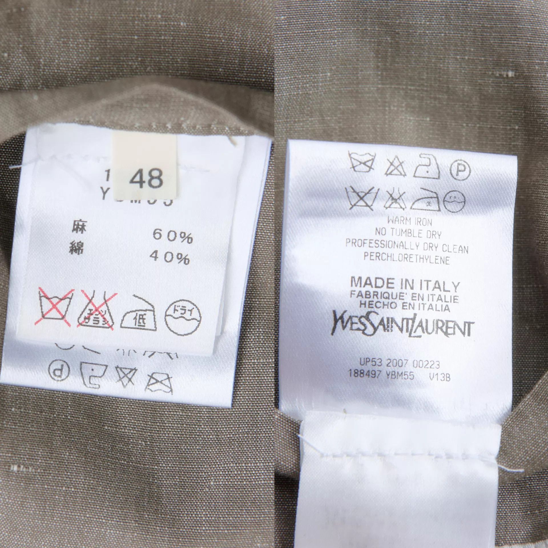 Yves Saint Laurent YSL 2007SS Khaki Cotton-Linen Double-Breasted Jacket Size US M / EU 48-50 / 2 - 9 Thumbnail