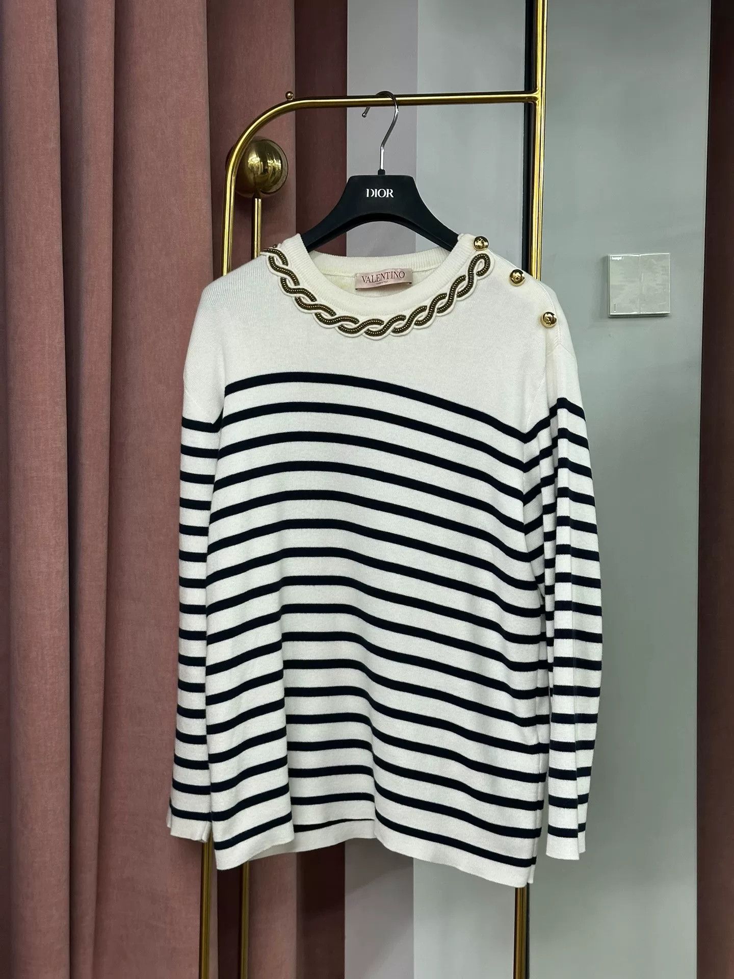 Valentino Valentino Beaded Collar Striped Sweater Size US XS / EU 42 / 0 - 1 Thumbnail