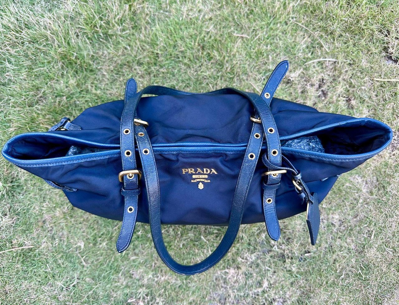 Prada Authentic Prada Bluette Tessuto Saffiano Shopping Tote Bag Size ONE SIZE - 5 Thumbnail