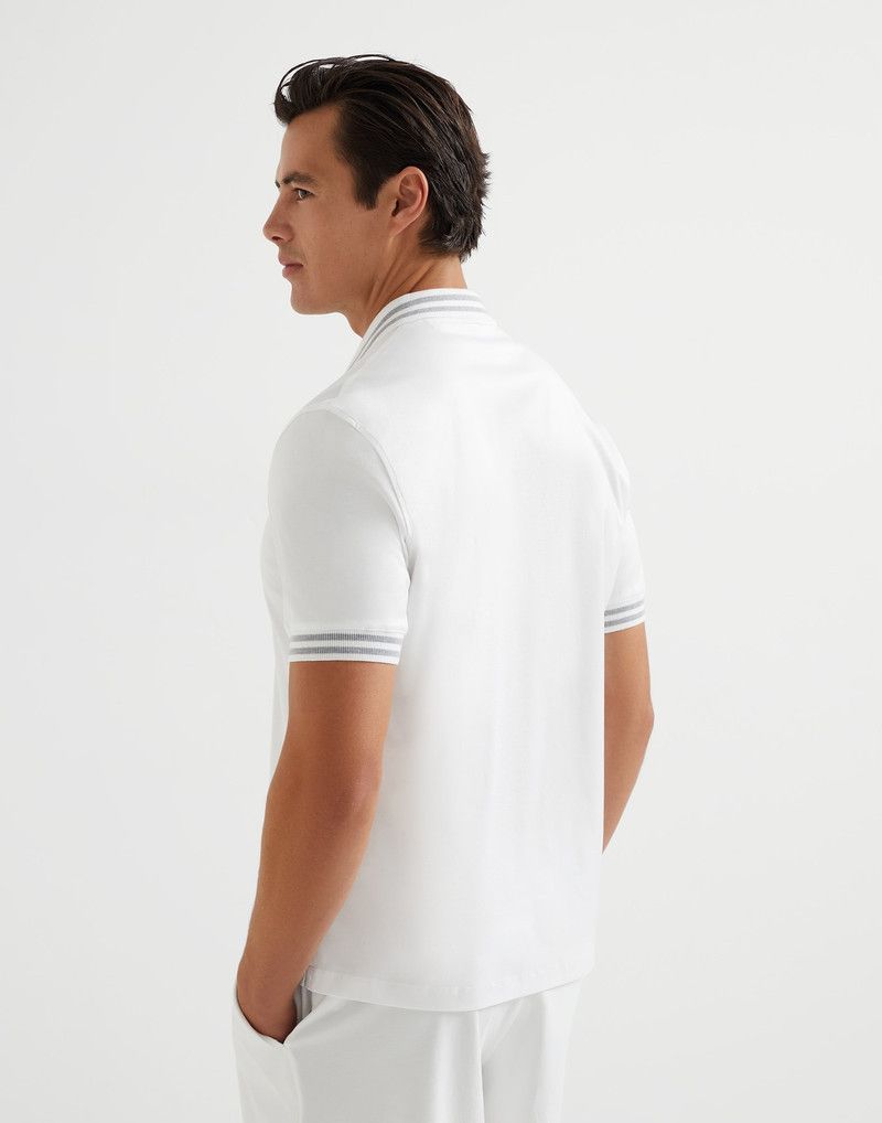 Brunello Cucinelli o1la1rc1a0326 Cotton Jersey Polo Shirt With Striped in White Size US XL / EU 56 / 4 - 2 Thumbnail