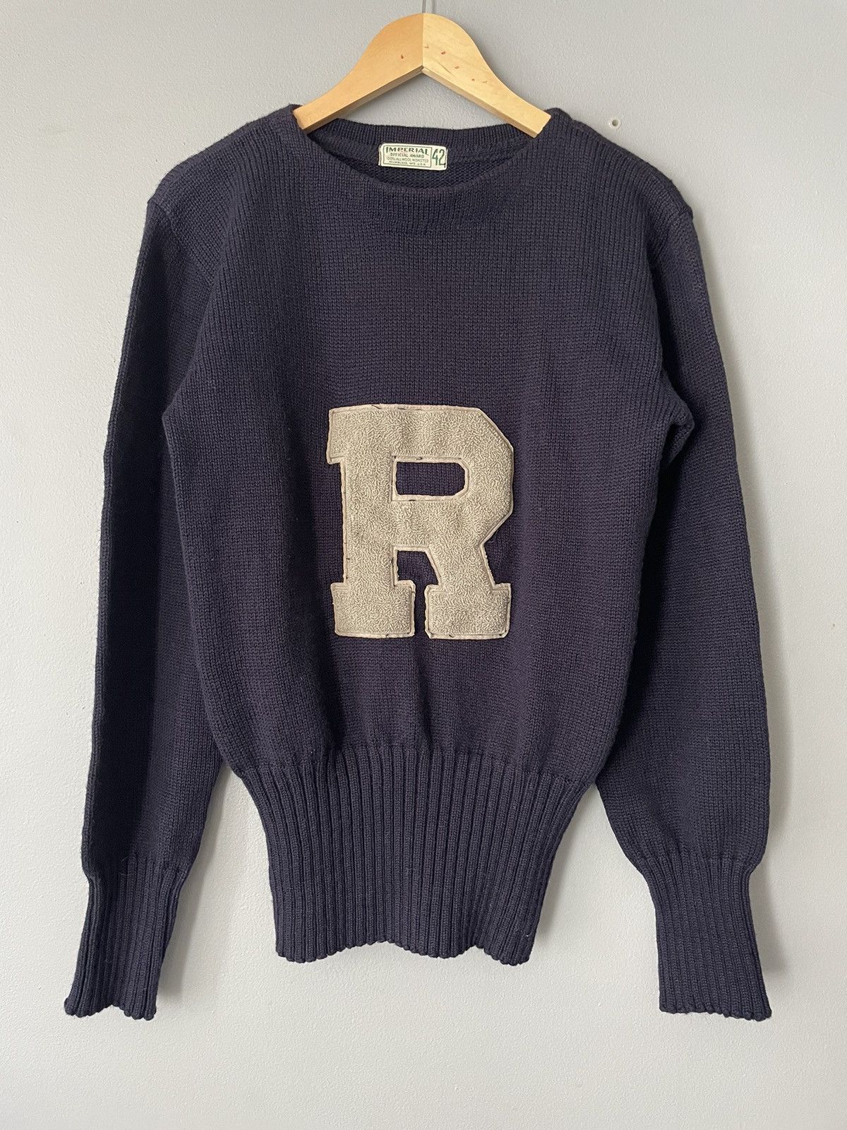 image of Collegiate x Imperial 50S Imperial Varsity Letterman Sweater in Navy, Men's (Size Medium)