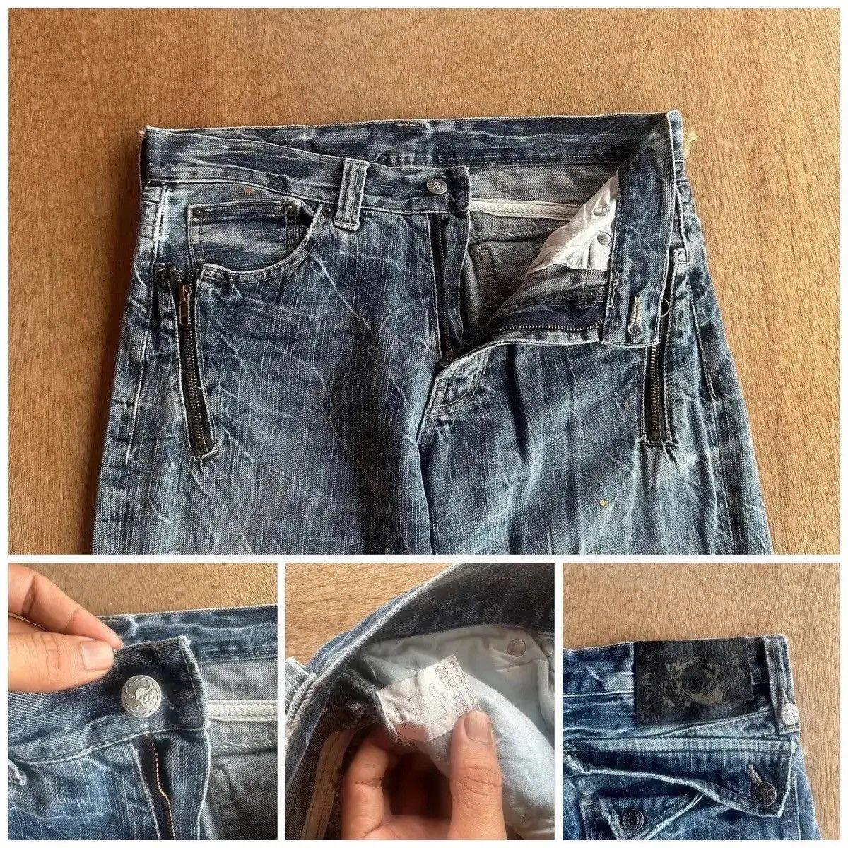 If Six Was Nine SICKS‼️STORM WASH⚡️VINTAGE JAPANESE JEANS SKULLS DENIM PANTS Size US 32 / EU 48 - 15 Thumbnail