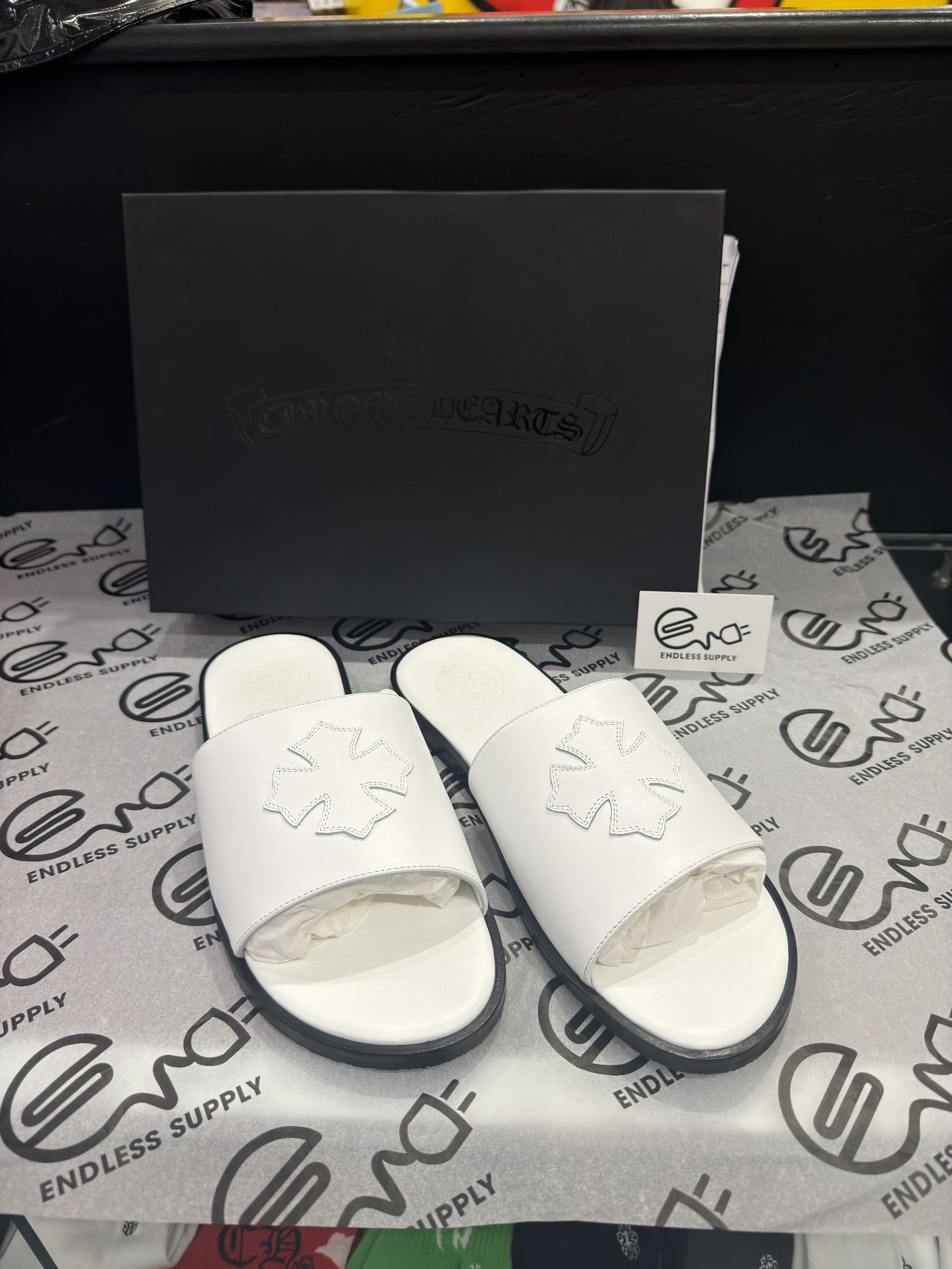 Chrome Hearts Chrome Hearts Leather Cross Patch Slides White Size US 12 / EU 45 - 2 Thumbnail