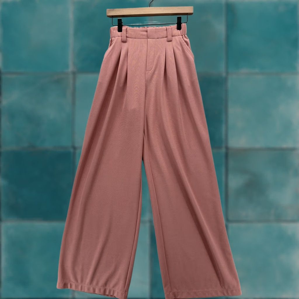 Vintage Halara Dress Pants Womens XS Pink Knit Elastic Waist Pleated Wide-Leg Solid Casual Size 26" / US 2 / IT 38 - 1 Thumbnail