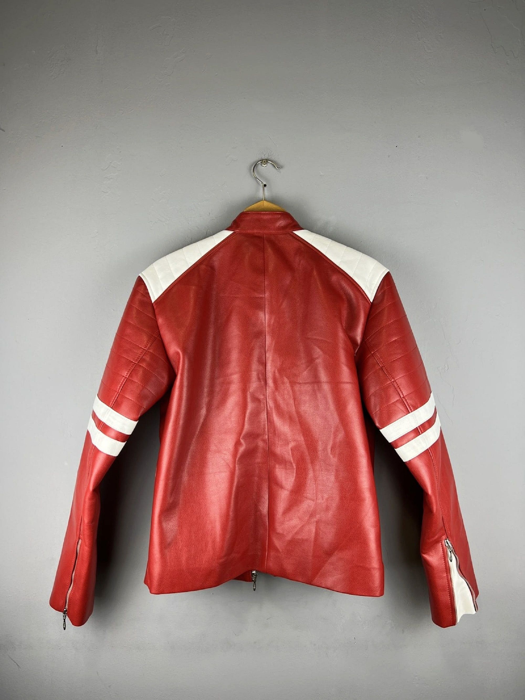 Other 🔥💀 Red Men's Retro Leather Jacket Streetwear Y2K Size US L / EU 52-54 / 3 - 3 Thumbnail