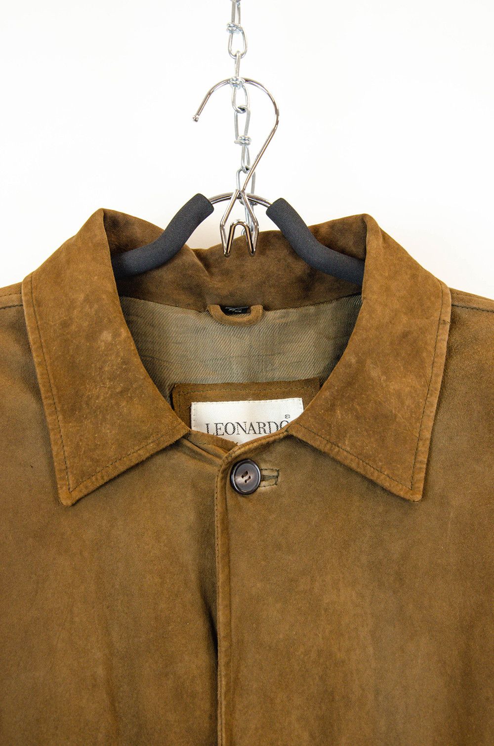 Leonardo Vintage Suede Leather Car Coat Brown EU 52
