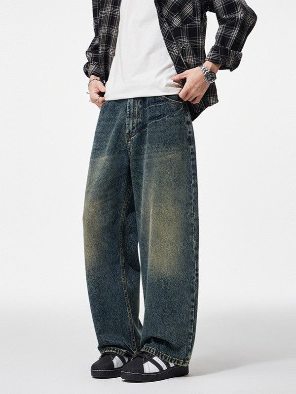 Japanese Brand Men's American street retro washed curved loose jeans Size US 34 / EU 50 - 1 Thumbnail