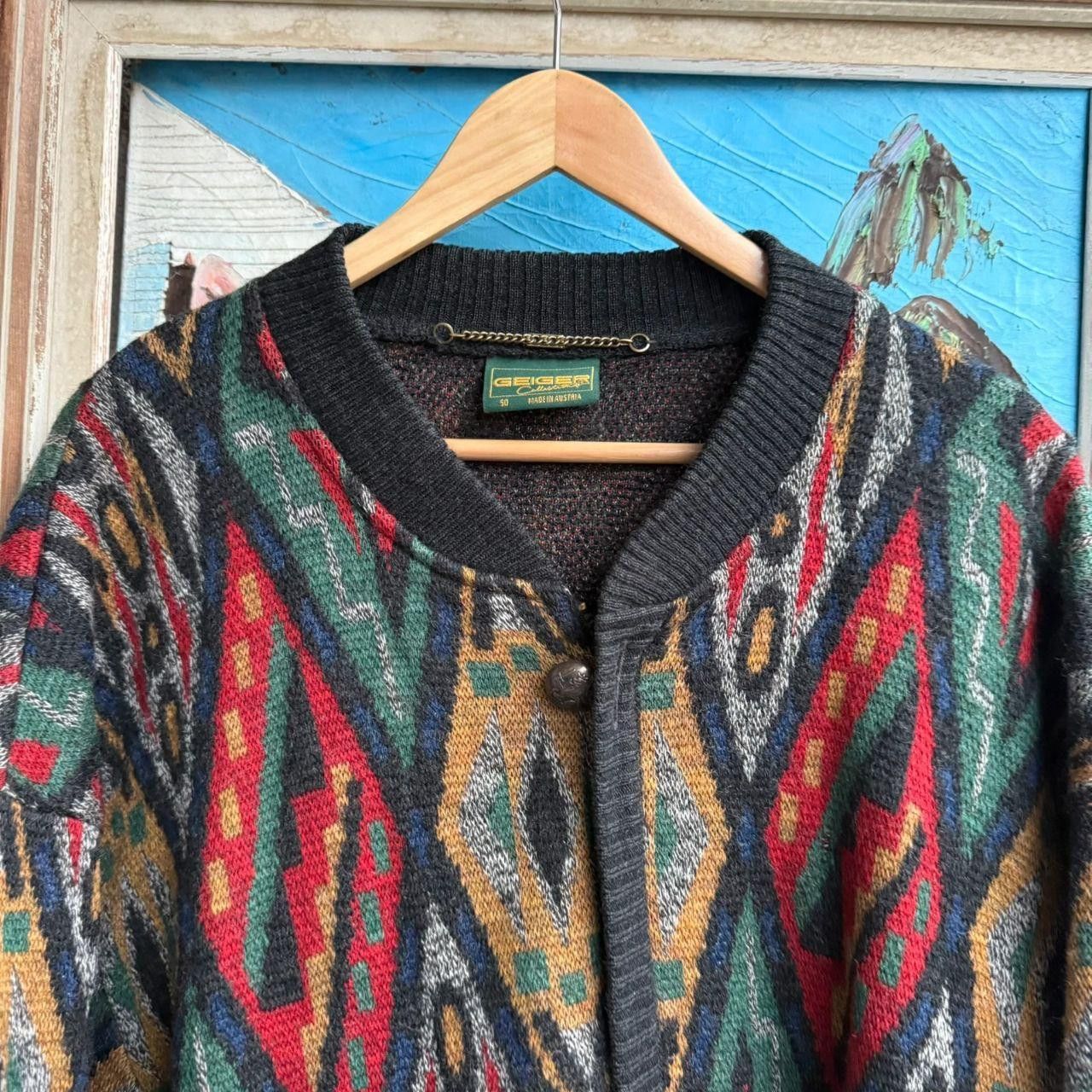 Vintage Vintage 90s Wool Jacket Cabke Knit Multi Colour Coogi Vibe Size US XL / EU 56 / 4 - 5 Thumbnail