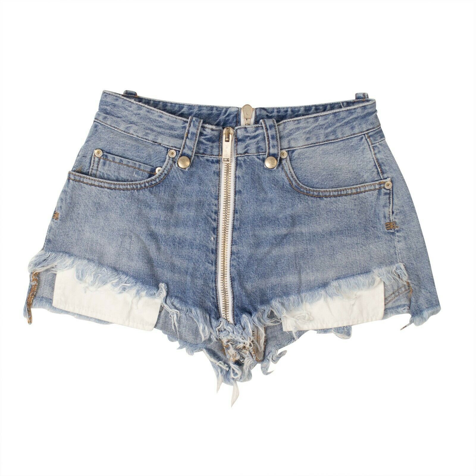 image of Unravel Project Denim Zipped Shorts Size 26, Women's