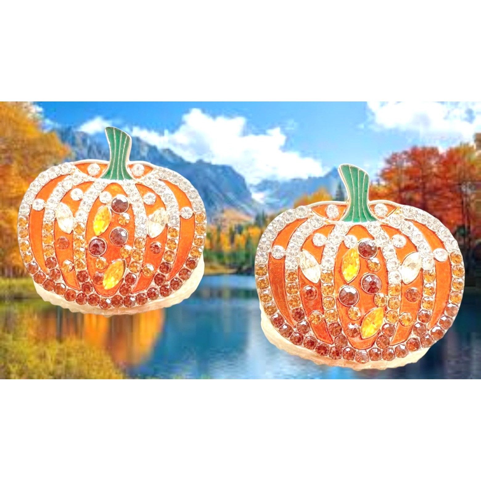 Handmade Pumpkin Earrings New Rhinestones Pierced Posts Thanksgiving Size ONE SIZE - 7 Thumbnail
