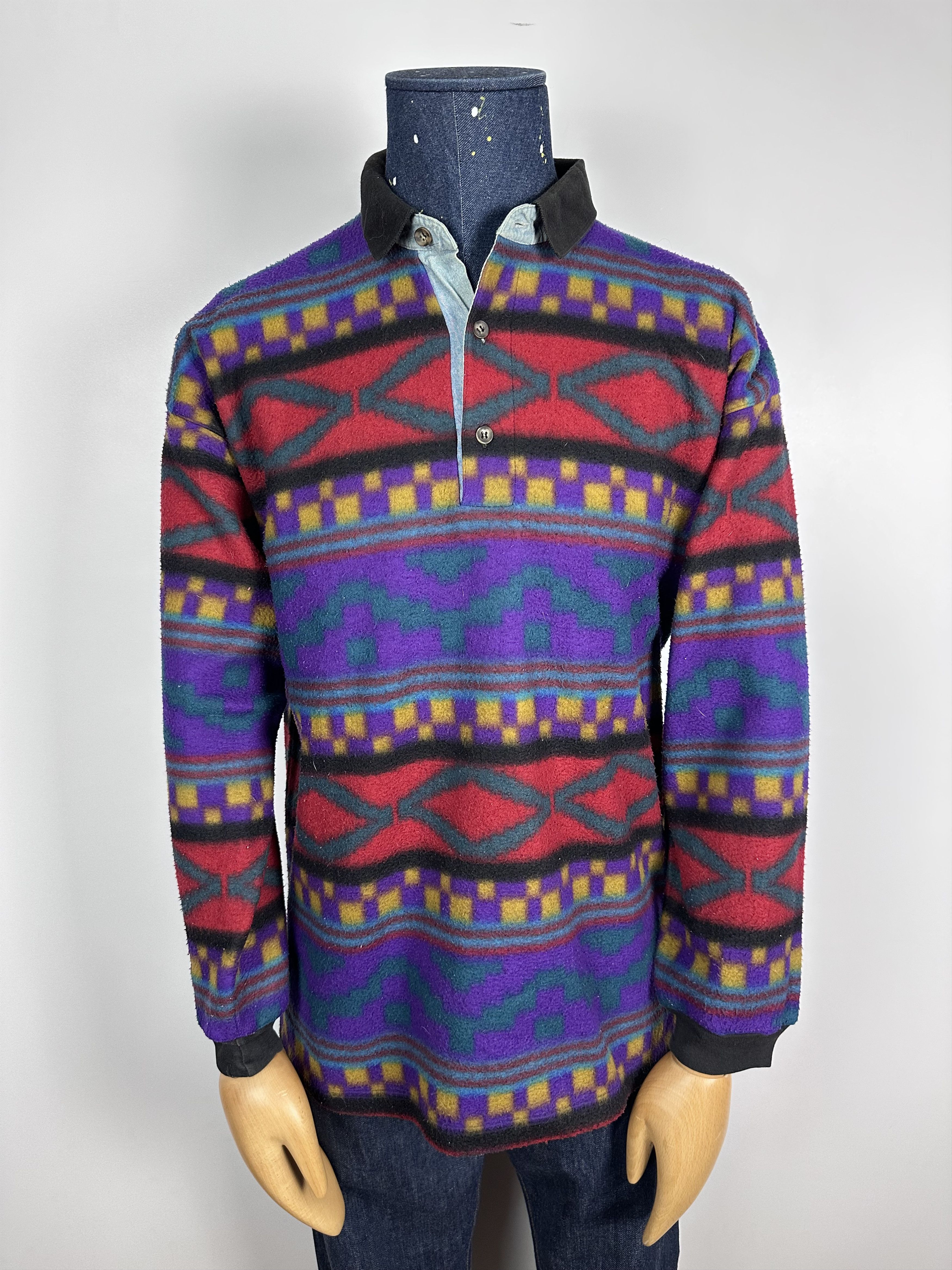 Vintage vintage Manners FLEECE sweater Shirt Button L rare retro 90s Size US L / EU 52-54 / 3 - 2 Thumbnail