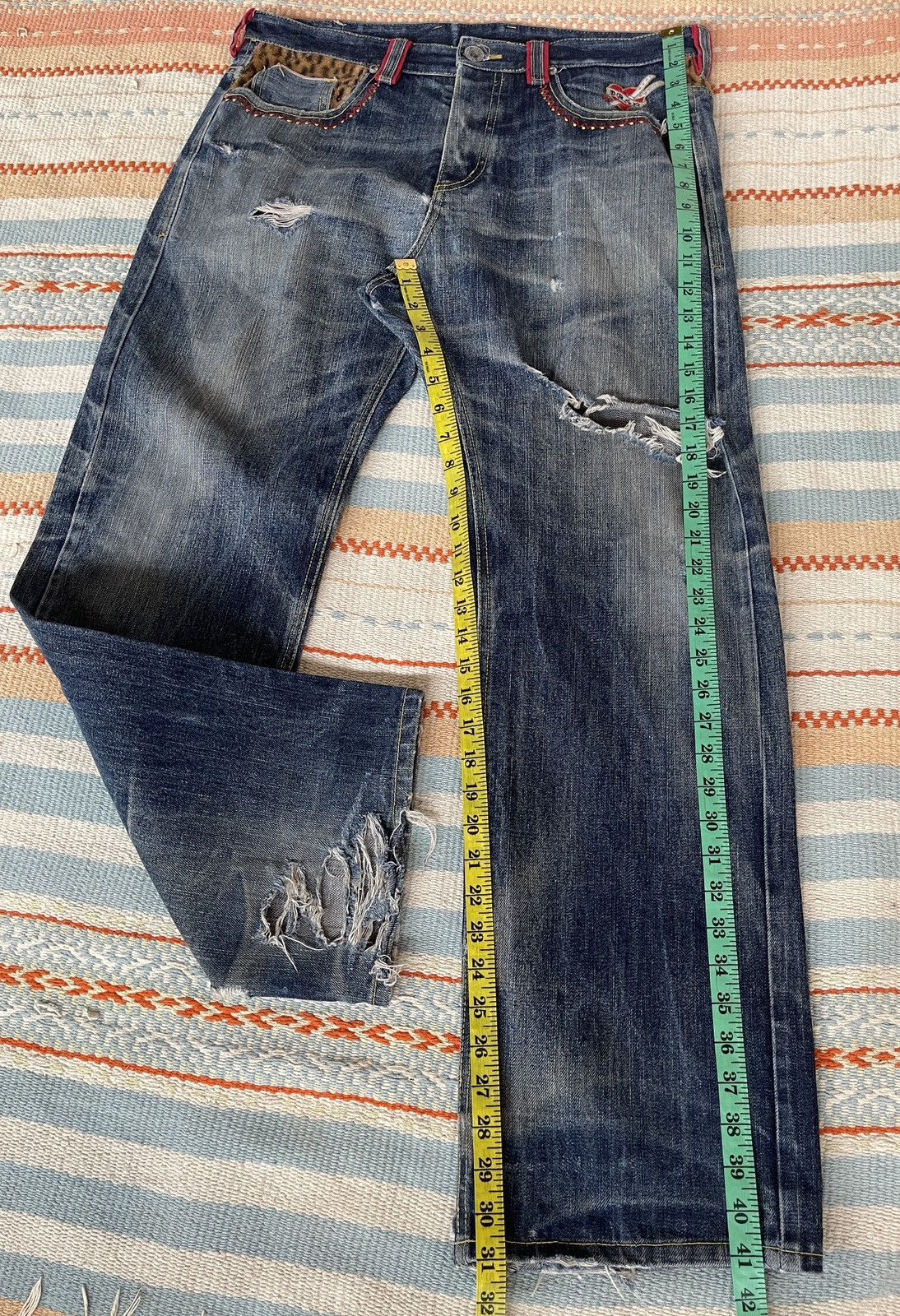 If Only Was True Very rare🔥SQUARE DARK🔥Embroidery Selvedge Distressed Jeans Size US 35 - 7 Thumbnail