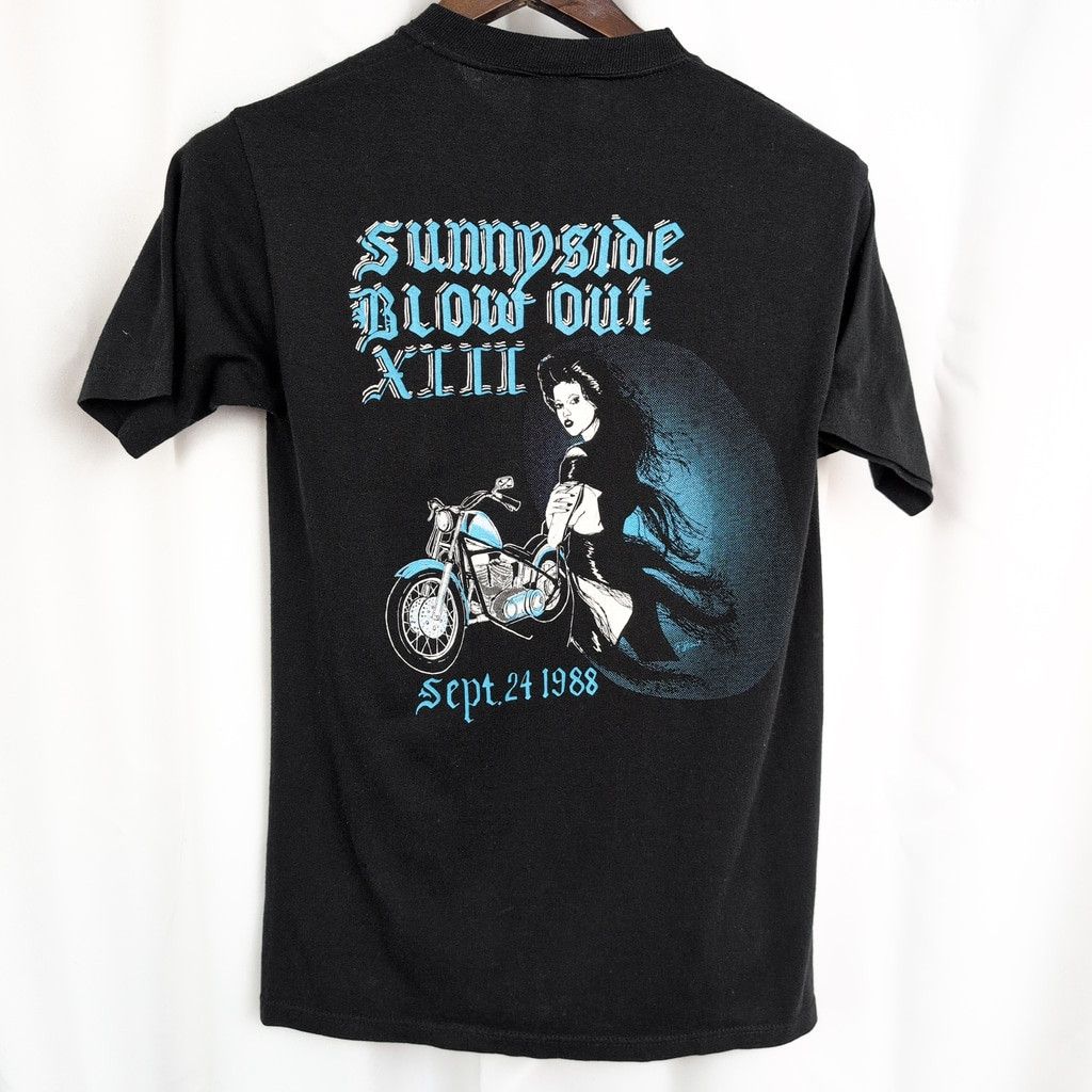 Jerzees × Vintage 1988 Dated Sunnyside Blow Out Biker Pinup T-Shirt Size US S / EU 44-46 / 1 - 1 Thumbnail