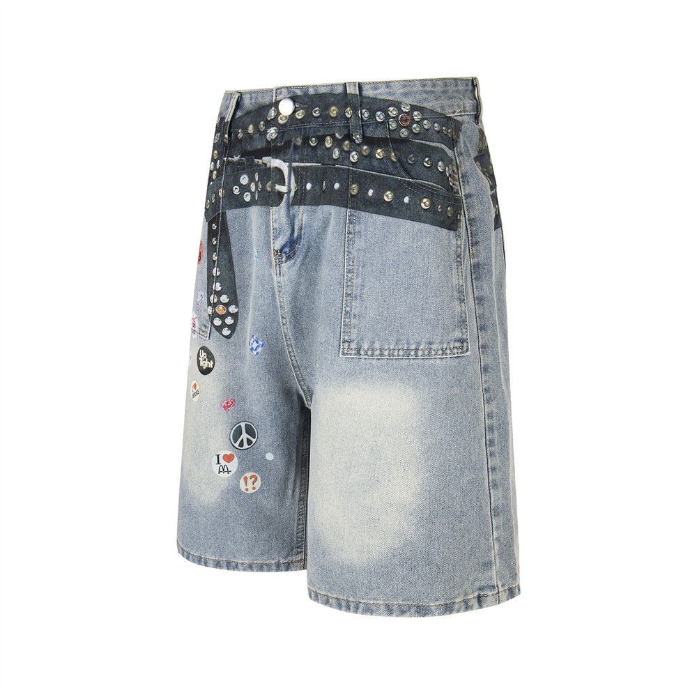 Japanese Brand × Vintage Hip-hop trend punk print rivet denim shorts y2k Size US 32 / EU 48 - 2 Thumbnail
