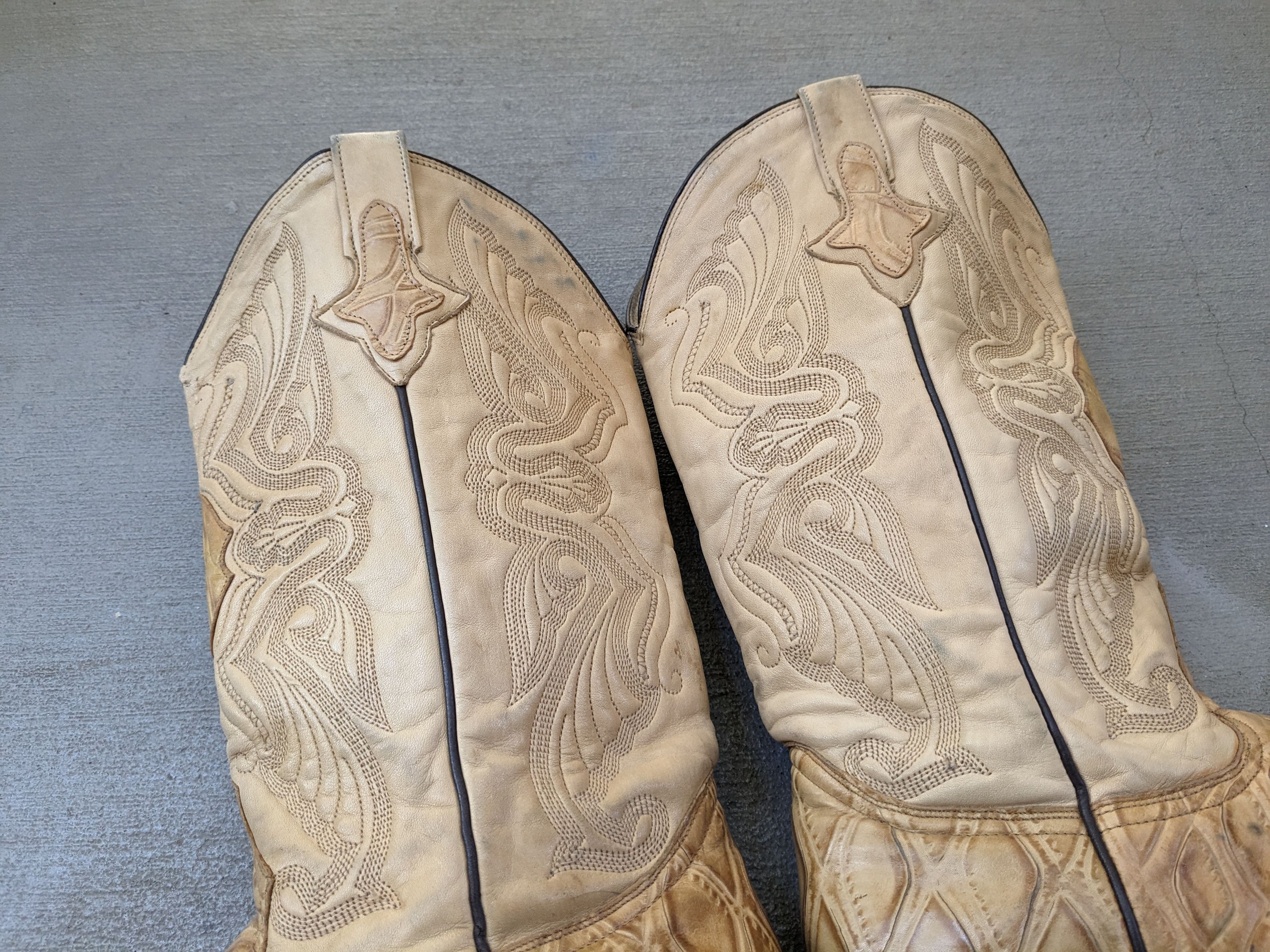 Genuine Leather Vintage Cowboy Boots Beige Leather 10.5 Botas Western Size US 10.5 / EU 43-44 - 7 Thumbnail