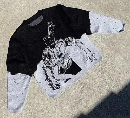 Vengeful Print ChainSaw Head Knitted Oversized Sweater Size US XL / EU 56 / 4 - 1 Thumbnail