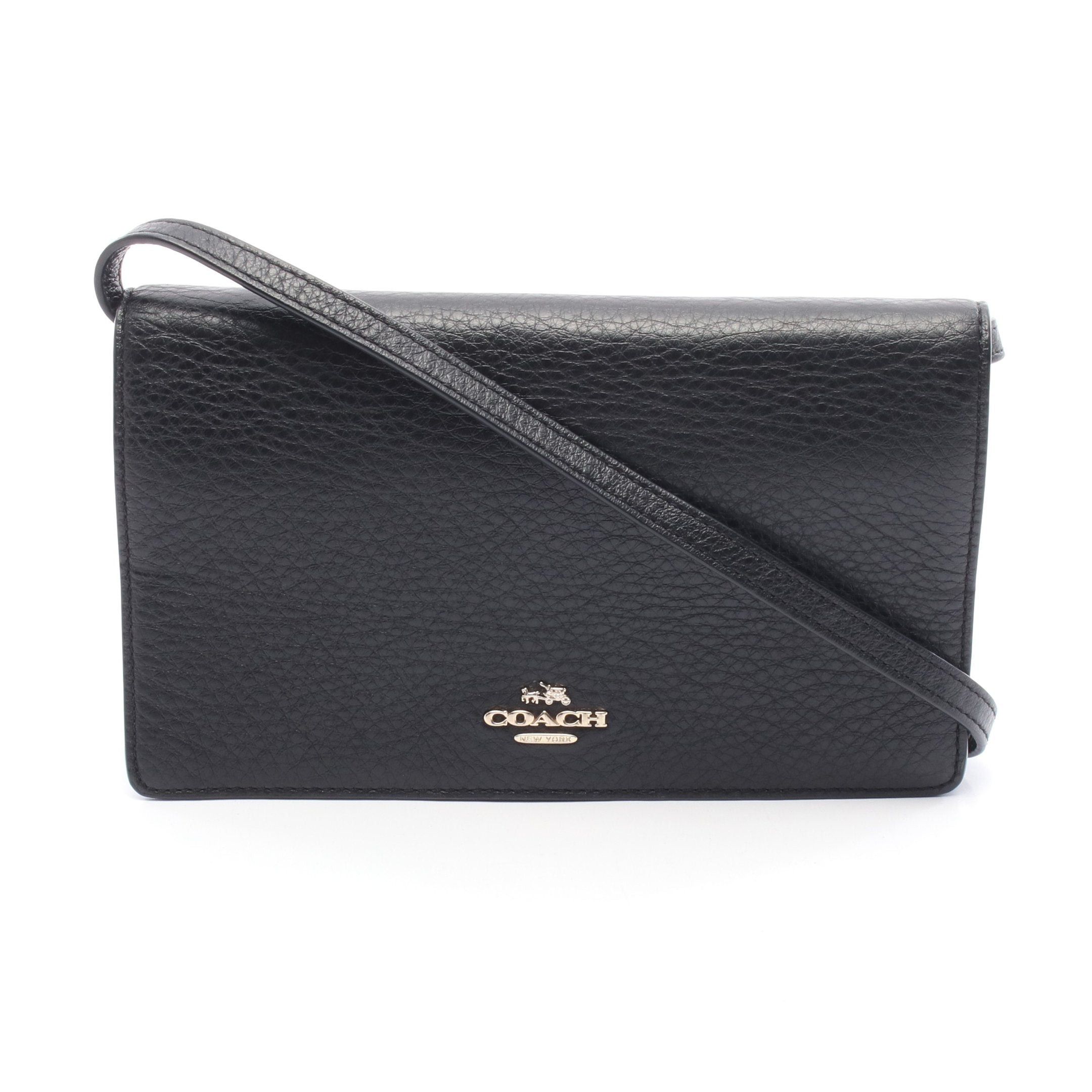 Coach Coach Fold Over Clutch Shoulder Wallet Leather Black Size ONE SIZE - 1 Thumbnail