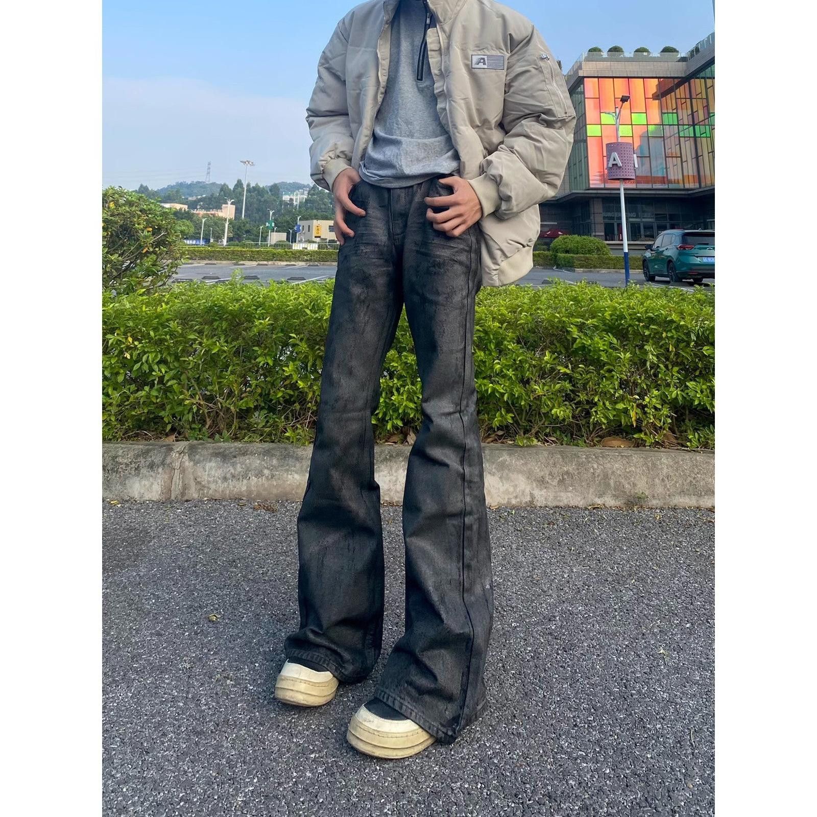 Waxed Flared Jeans – Brushed Finish