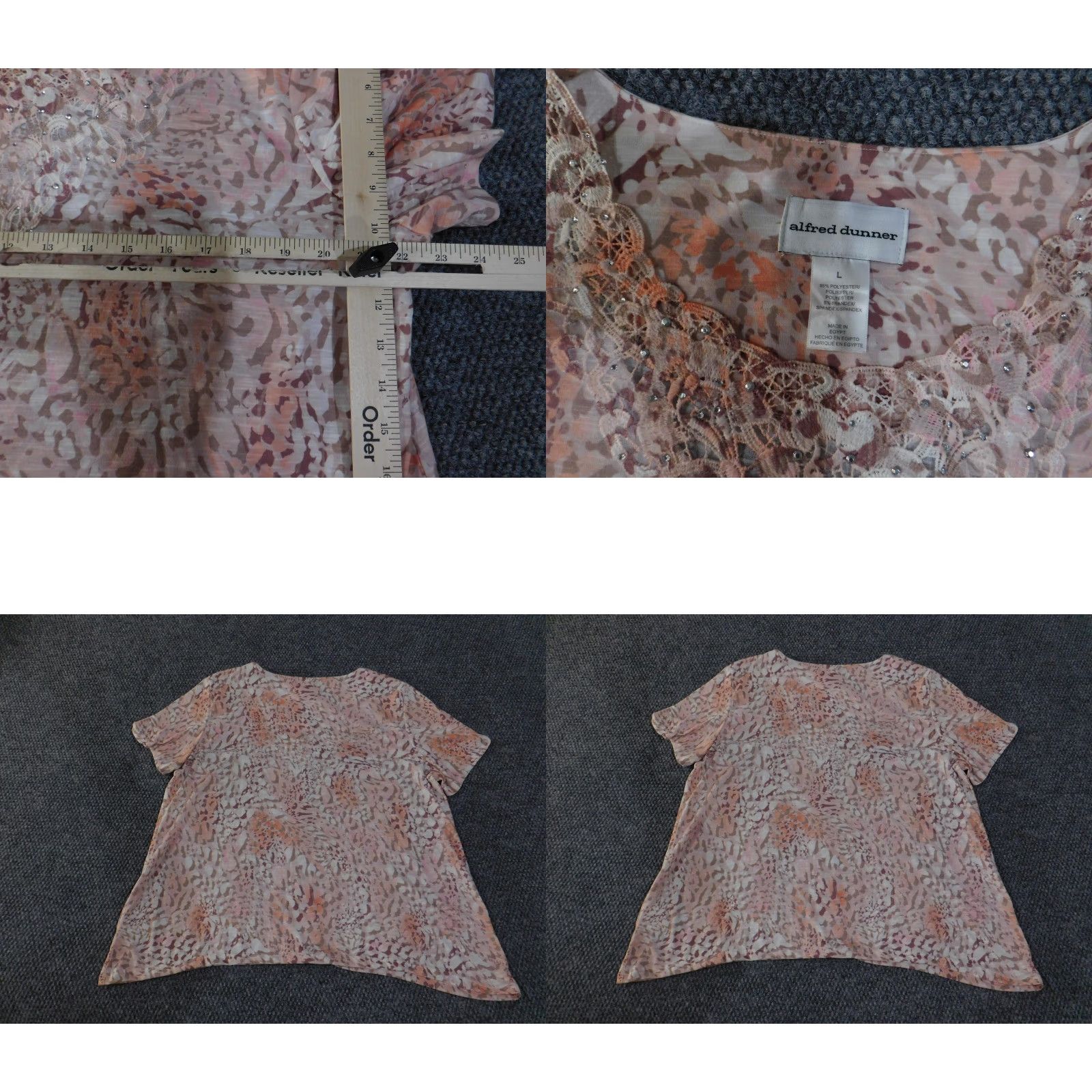 Vintage Alfred Dunner Shirt Womens Large Pink Peach Lace Beaded V Neck Short Sleeve Blouse Size L / US 10 / IT 46 - 8 Thumbnail