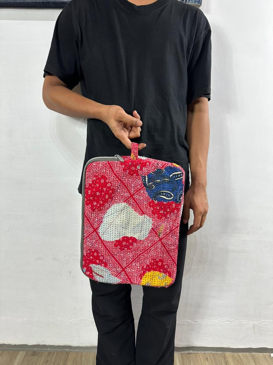 Handmade Custom Made Distressed Paisley Denim Pouch Bag Size ONE SIZE - 13 Thumbnail