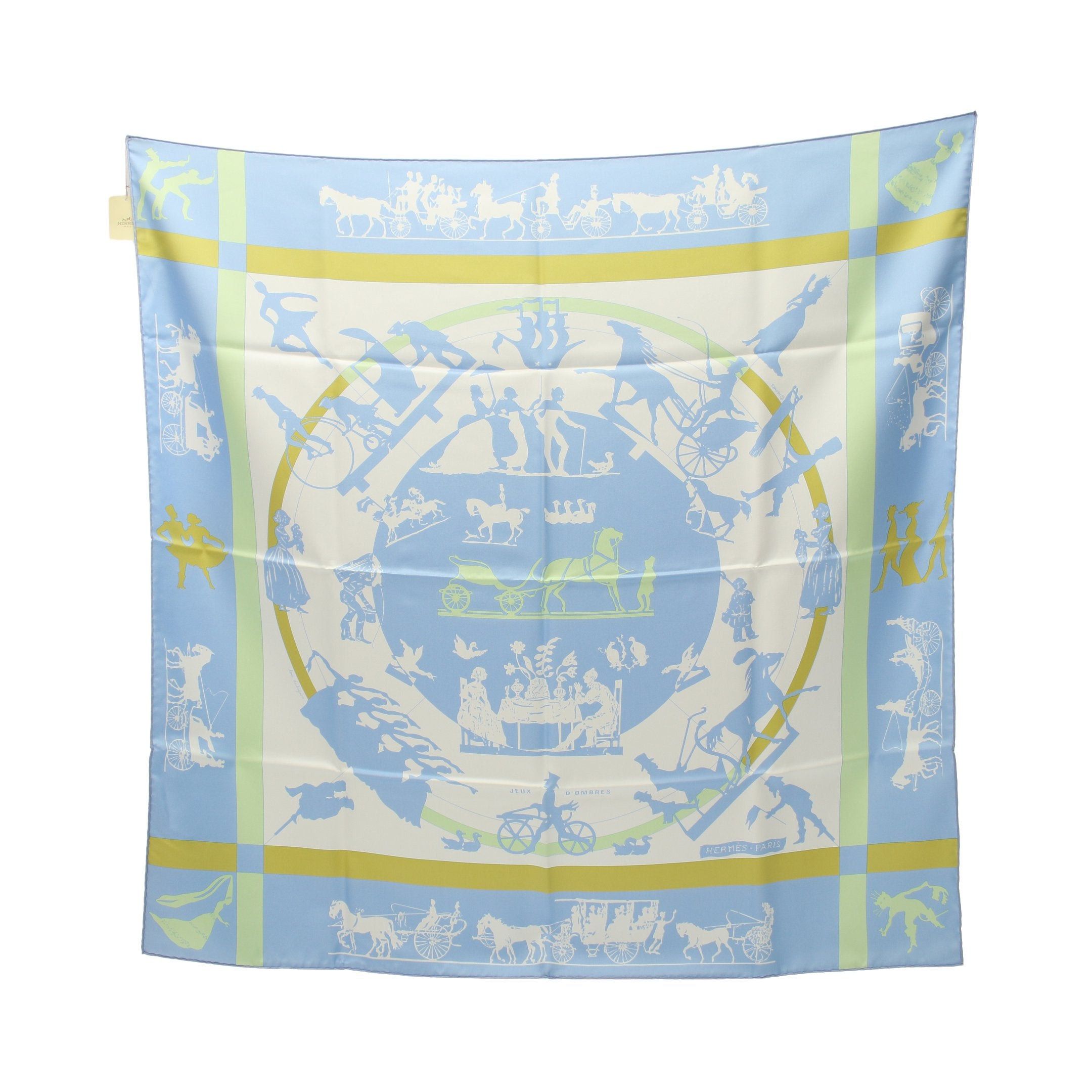 image of Hermes Carres 90 Jeux D'ombres Scarf Silk Light Blue Multicolor, Women's