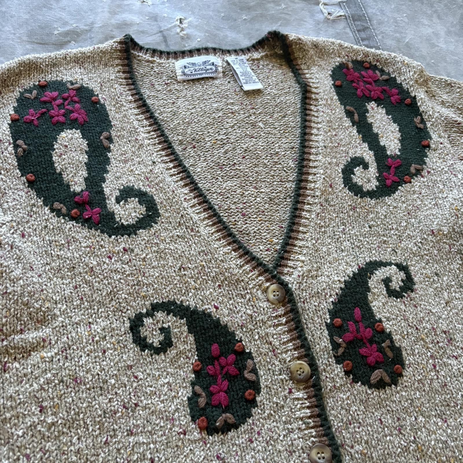 Vintage Vintage 90s Paisley Floral Cottage Unique Sweater Cardigan Size M / US 6-8 / IT 42-44 - 3 Thumbnail