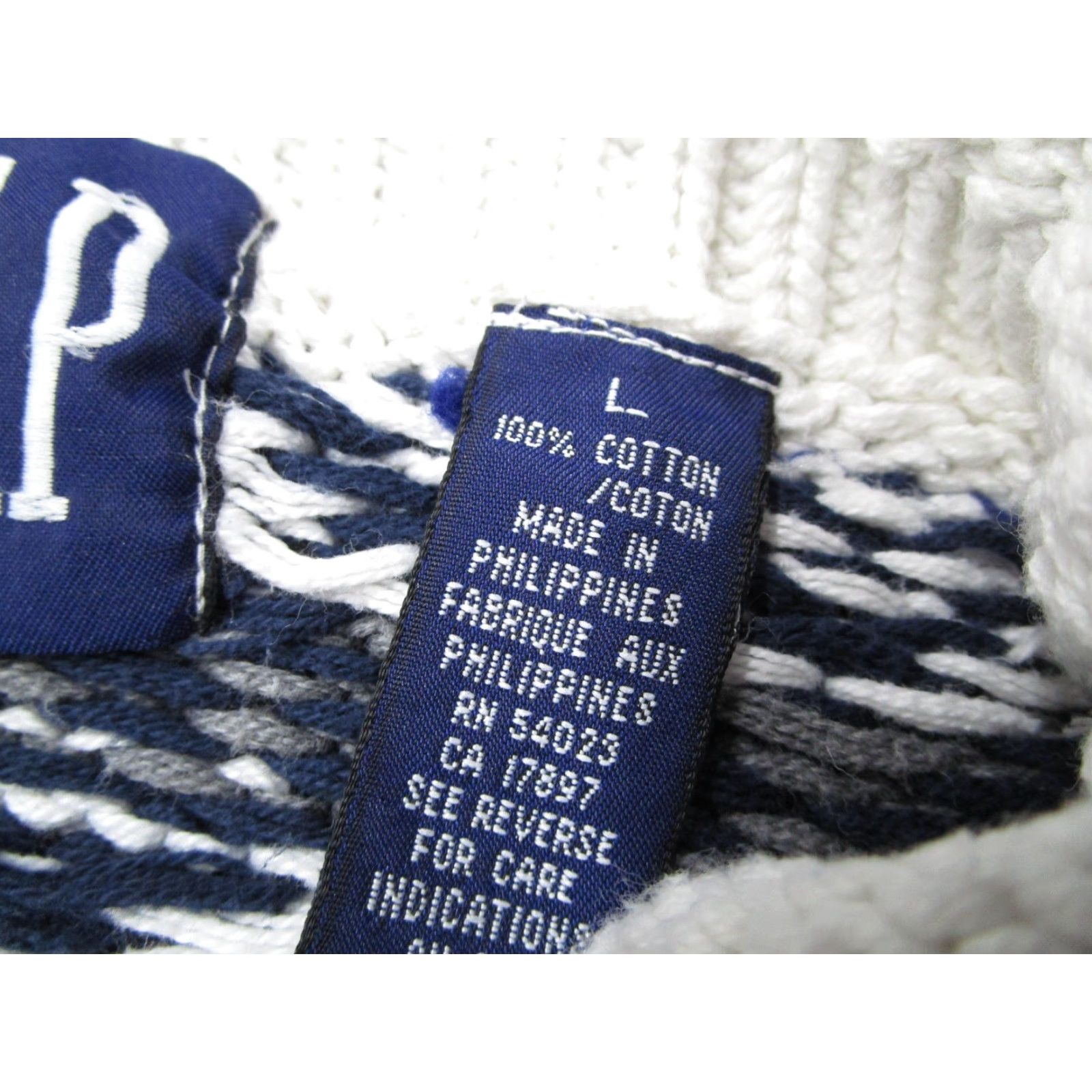 Gap VINTAGE GAP Sweater Shirt Mens Large White Blue Fair Isle Nordic Knit Mock Neck 100% Cotton Pullover Retro Winter 90s Mens Size US L / EU 52-54 / 3 - 5 Thumbnail