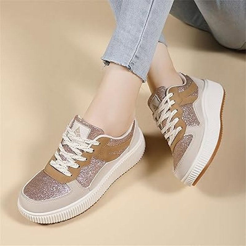 Other Womens 6.5 Pink Gold Glitter LaceUp Platform Casual Sneakers Size US 6.5 / IT 36.5 - 6 Thumbnail