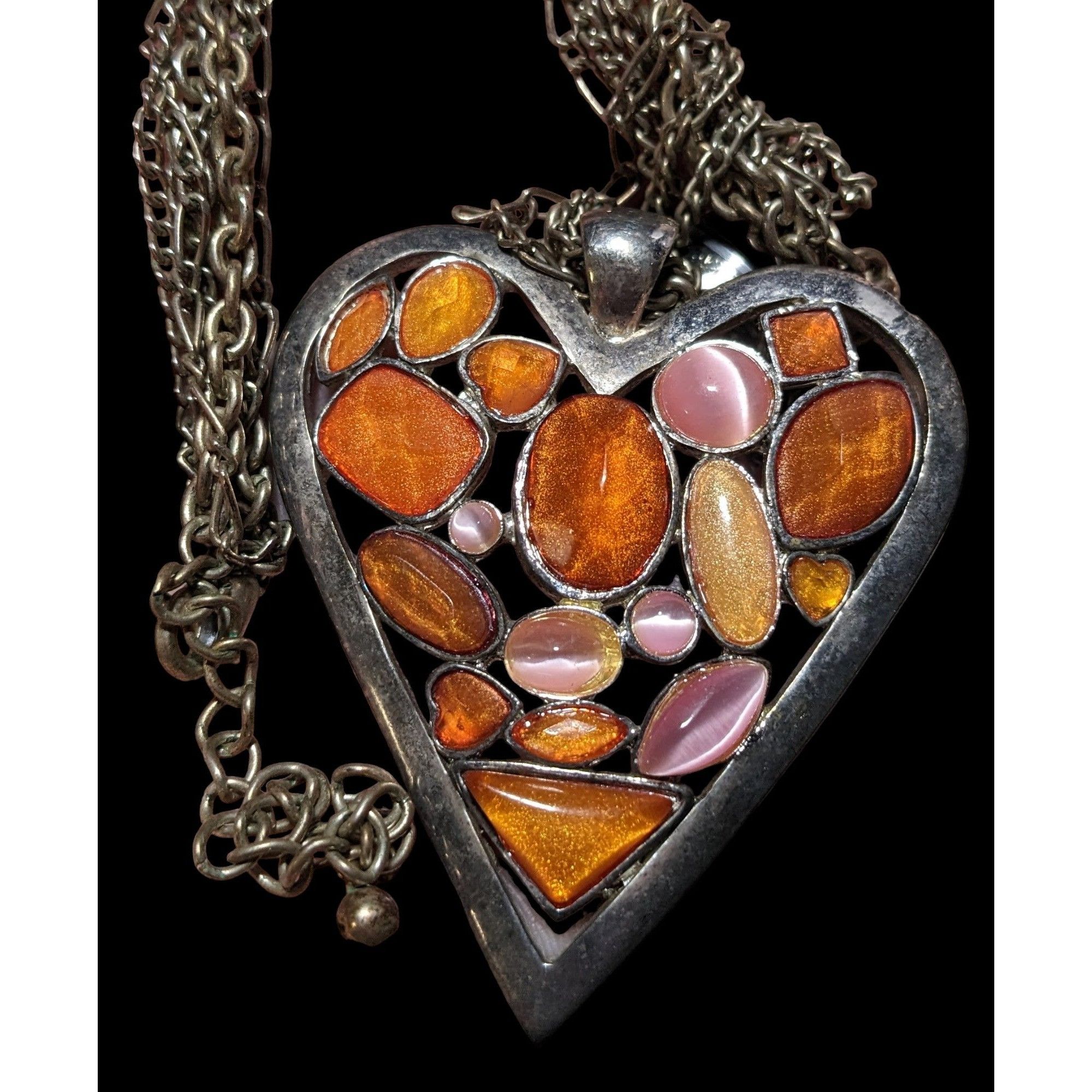 Other Pink And Orange Gemmed Heart Pendant Necklace Size ONE SIZE - 4 Thumbnail