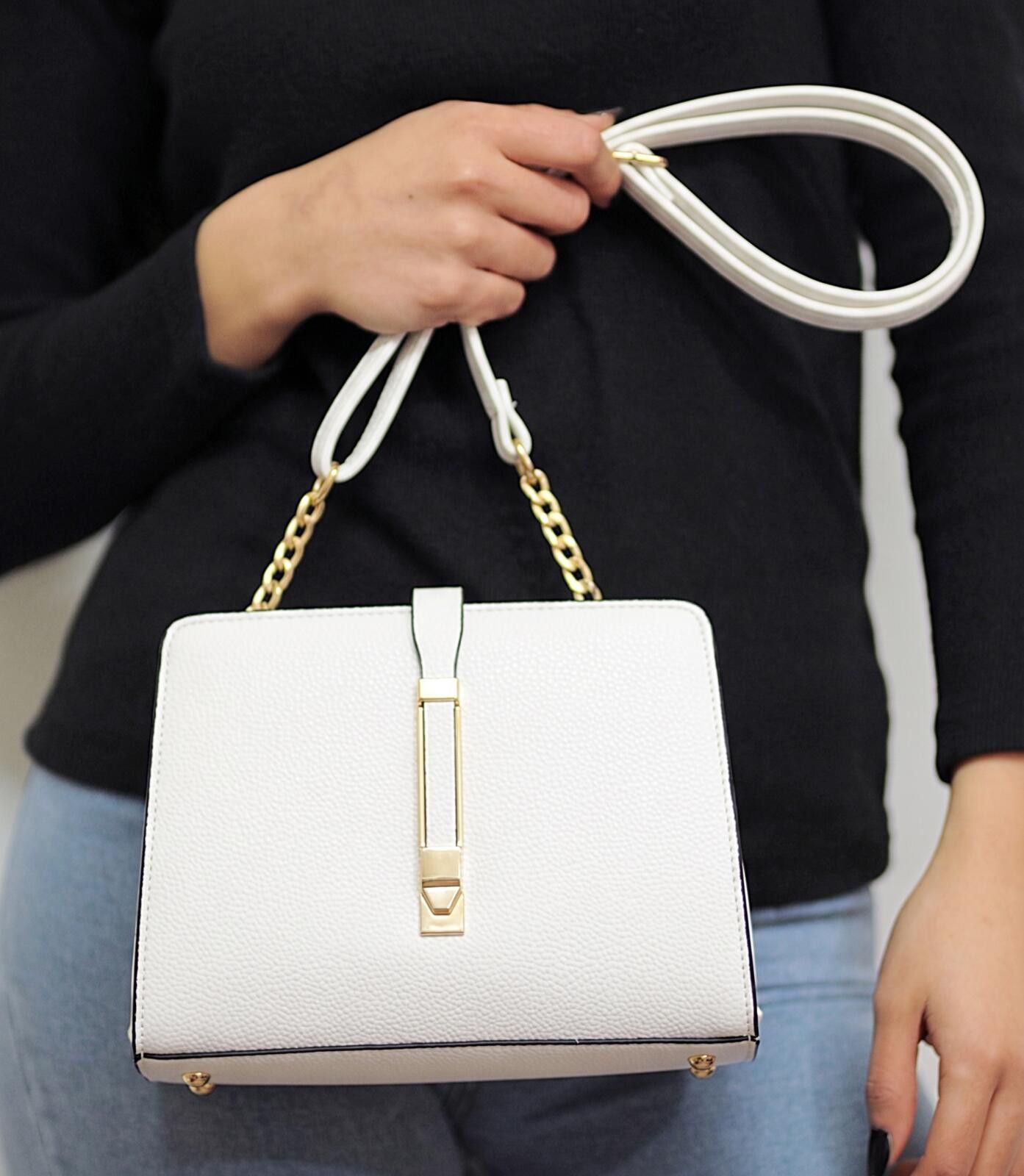 Genetic Manipulation Shinichiro Kuriya Elegant White Leather Crossbody Bag with Gold Chain Strap Size ONE SIZE - 1 Thumbnail