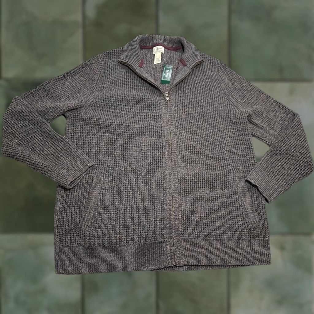 Vintage LL Bean Sweater Men XL Tall Dark Cinder Full Zip Mock Neck 100% Organic Cotton Classic Preppy Outdoor Mens Size US XL / EU 56 / 4 - 1 Thumbnail