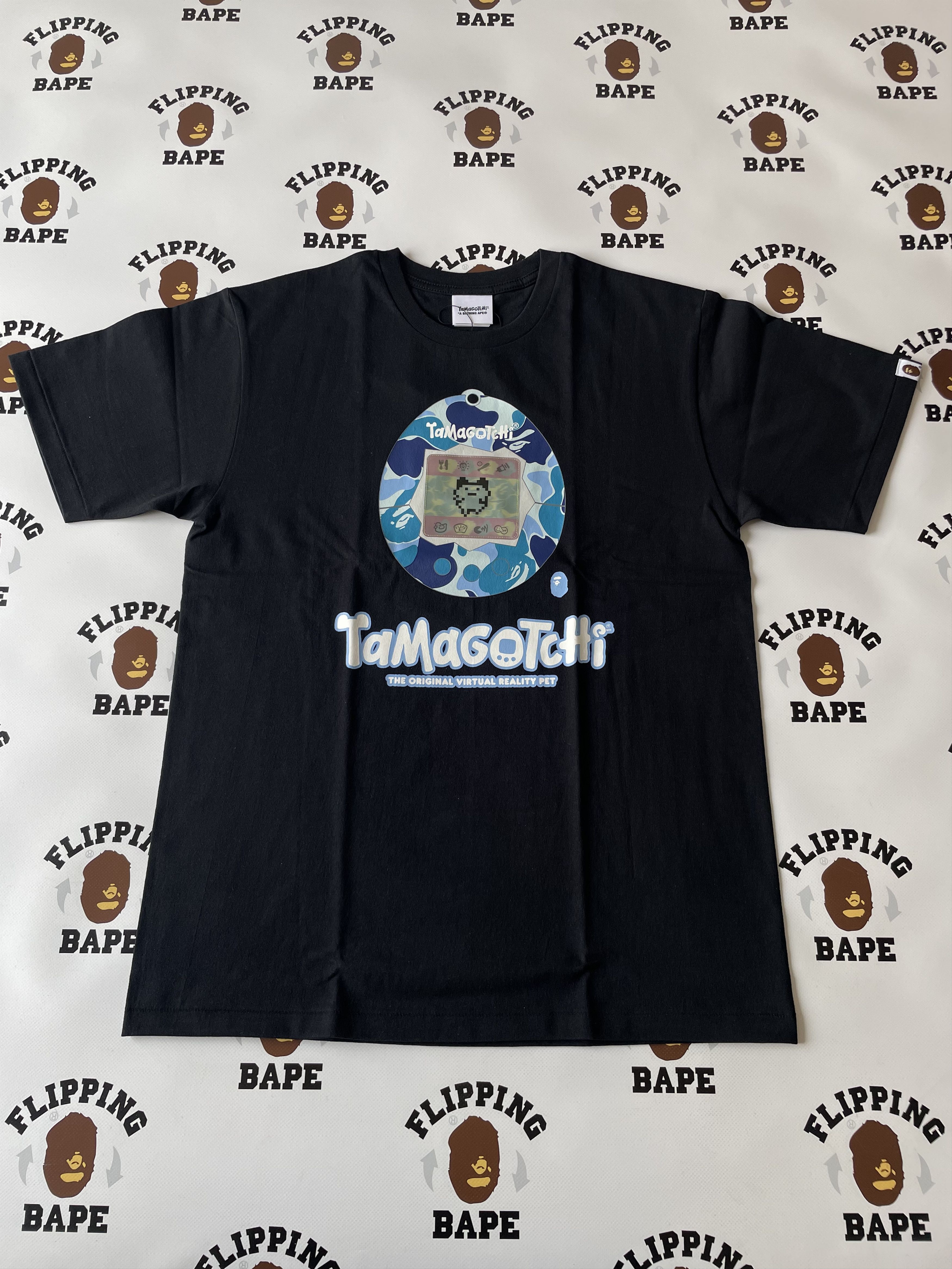 image of Bape X Tamagotchi Tee 2 in Black Blue, Men's (Size Large)