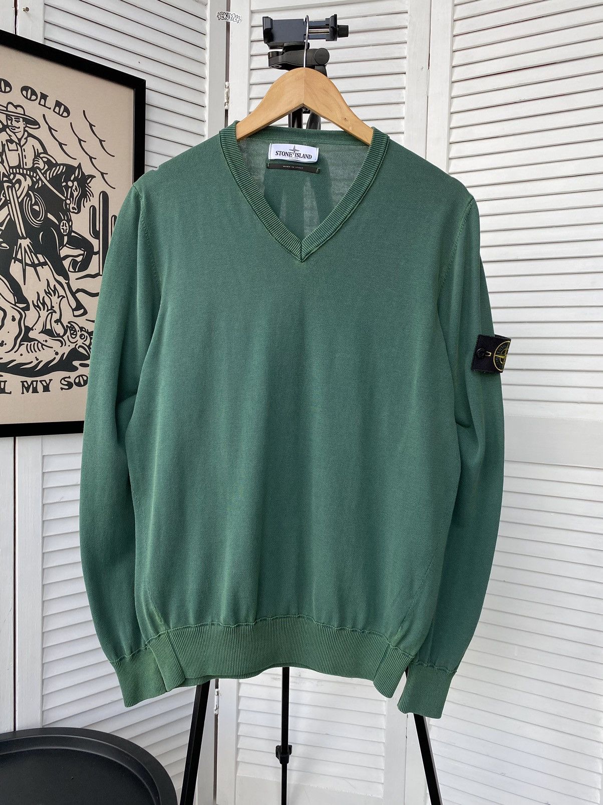 Stone Island × Vintage Vintage Stone Island V Neck Summer Knitwear Sweater Size US L / EU 52-54 / 3 - 5 Thumbnail