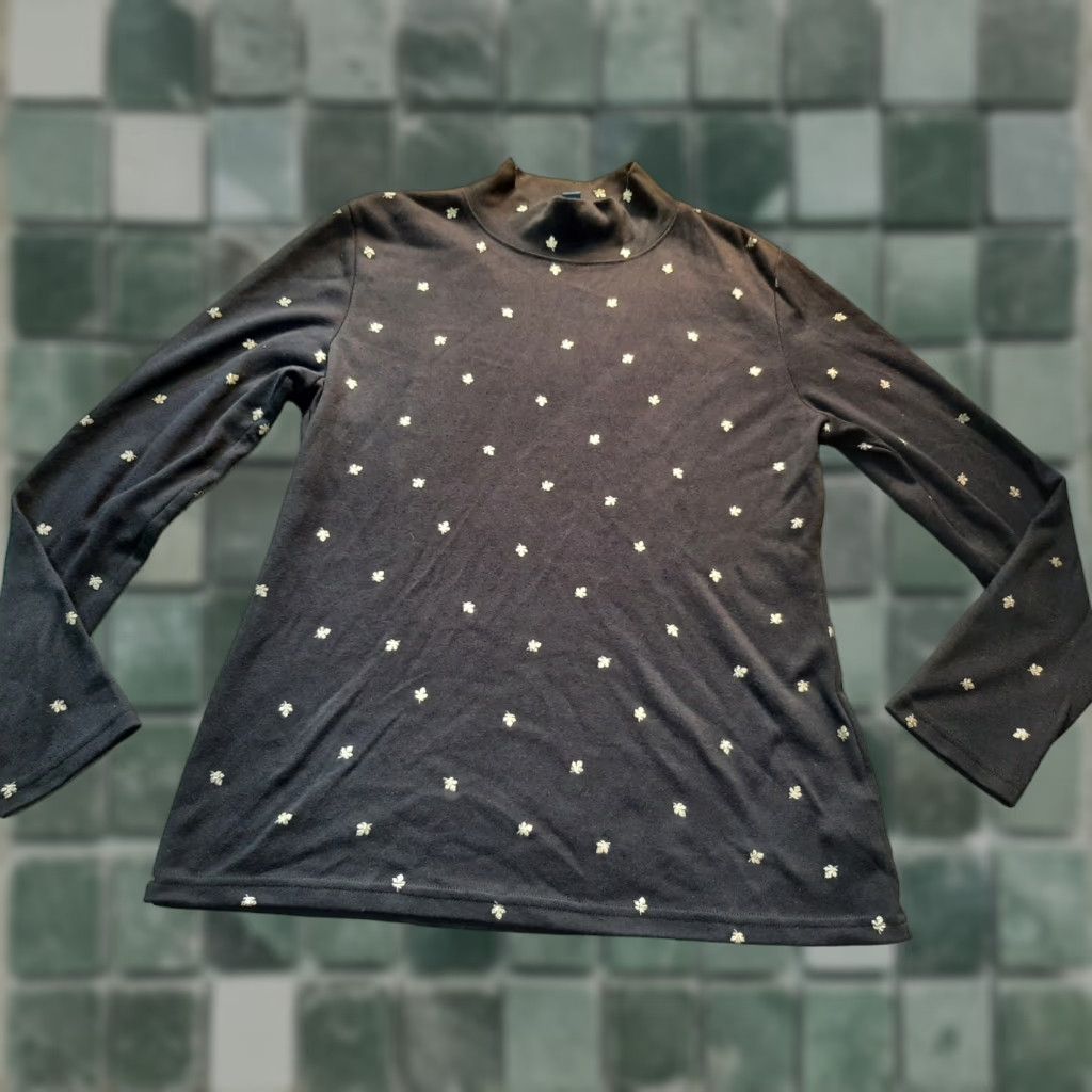 Vintage Karen Scott Shirt Womens Medium M Black Glitter Gold Leaf Pattern Top Size M / US 6-8 / IT 42-44 - 1 Thumbnail