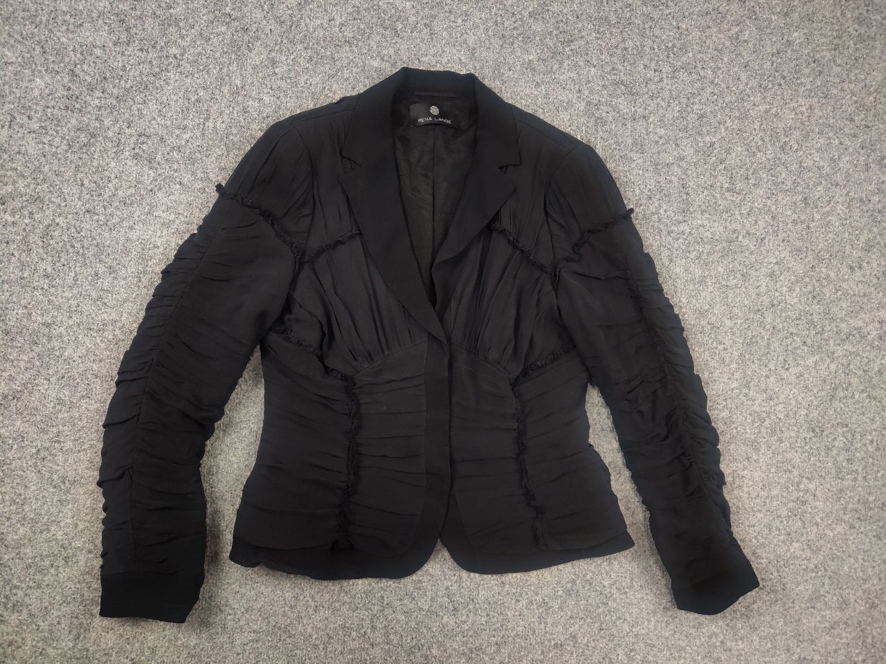 Vintage Rena Lange Design Black silk pleated texture Blazer Jacket Size XL / US 12-14 / IT 48-50 - 2 Thumbnail