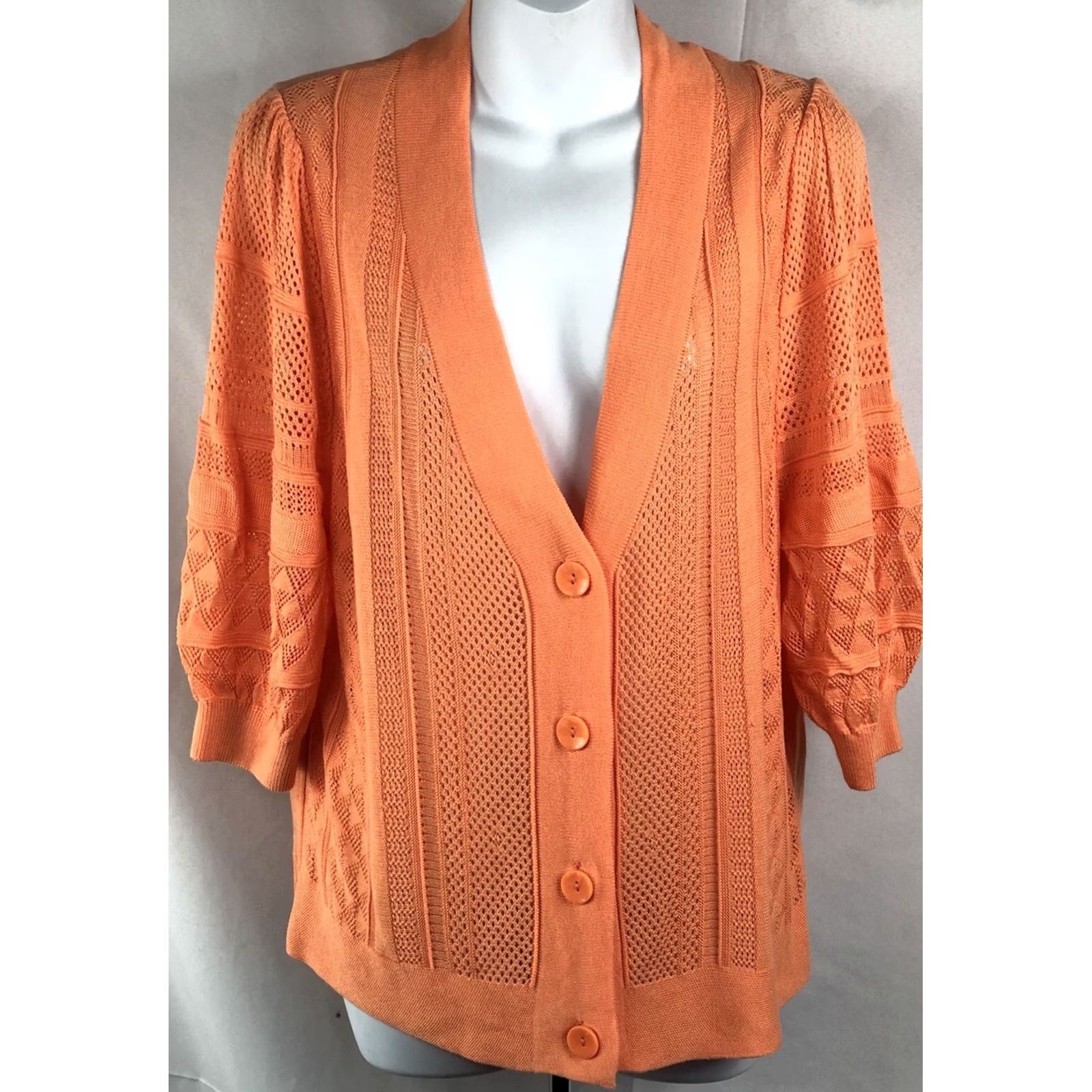 Vintage VINTAGE Cato Cardigan Sweater Shirt Women L orange V-Neck 1/2 Sleeve Knit Top Size L / US 10 / IT 46 - 6 Thumbnail