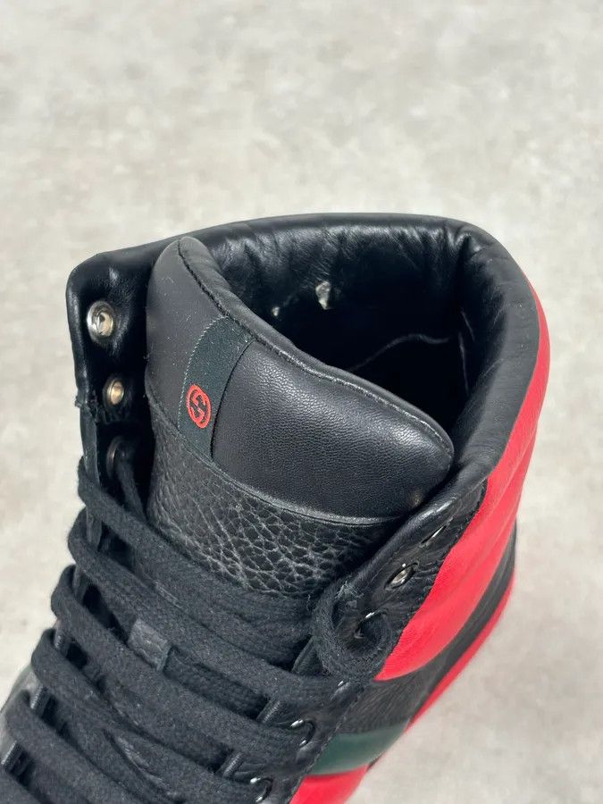 Gucci Gucci Black Red Leather High-Top Sneakers Size US 9 / IT 39 - 9 Thumbnail