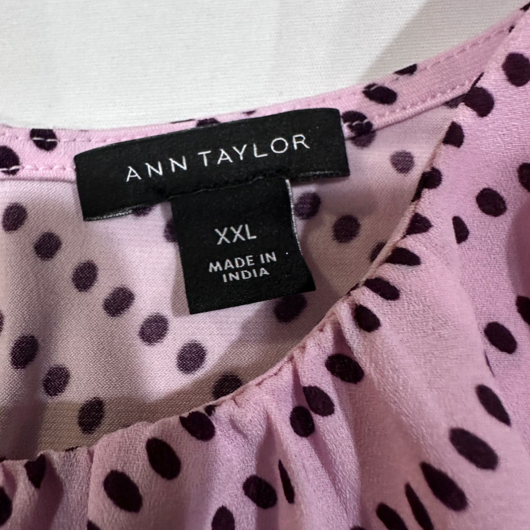 Ann Taylor Ann Taylor Blouse Womens 2XL Pink Polka Dot Long Sleeve Office Casual Coquette Blouse Size XXL / US 16-18 / IT 52-54 - 2 Thumbnail
