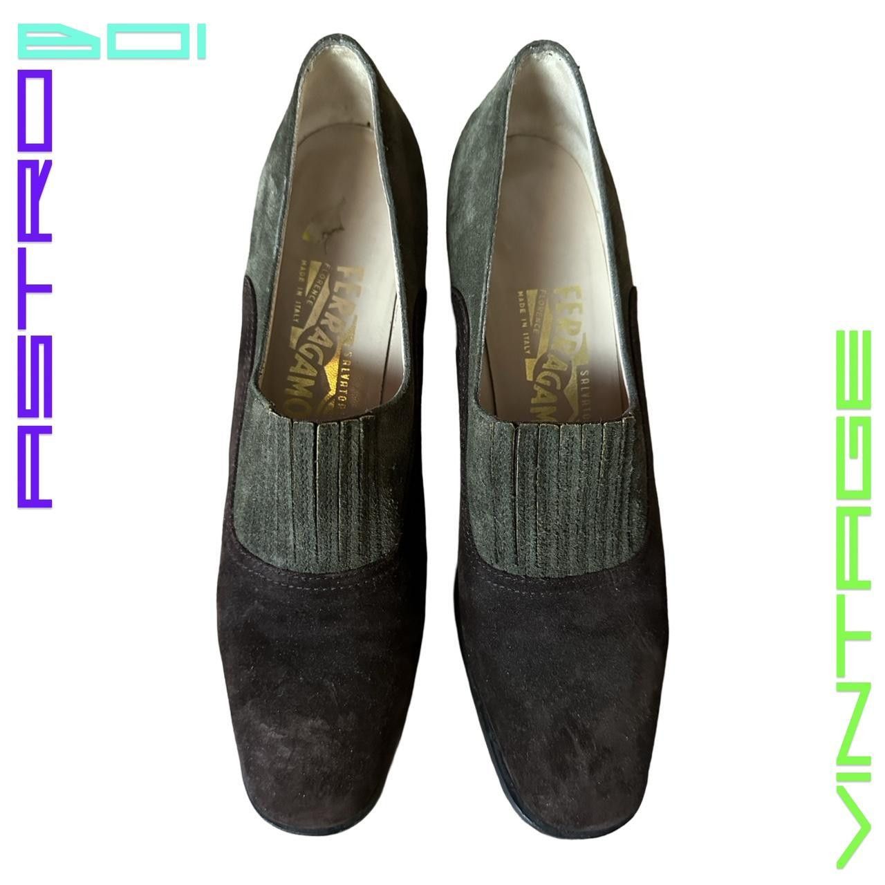 Salvatore Ferragamo Vintage Brown/Green Suede Heels - 7.5 Womens US NARROW Size US 7.5 / IT 37.5 - 1 Thumbnail