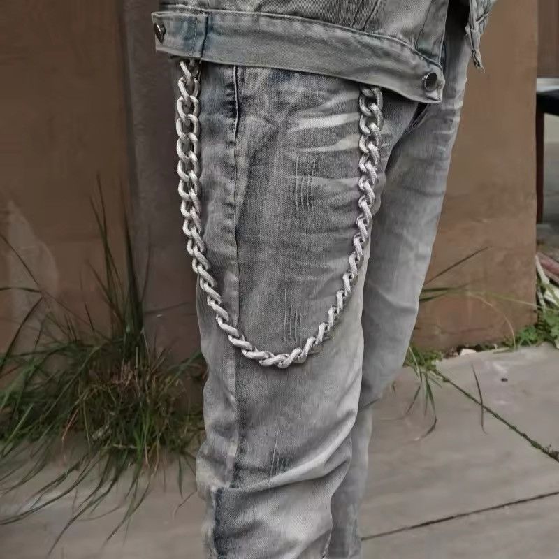Jewelry Exaggerated Cuban Pants Chain Heavy Waist Chain in Silver, Men's