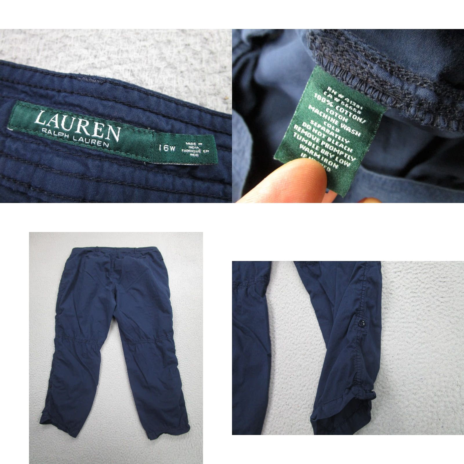 Ralph Lauren Lauren Ralph Lauren Pants Womens 16W Navy Blue Cargo Cropped Lightweight Cotton Size 38" / US 16 / IT 52 - 8 Thumbnail