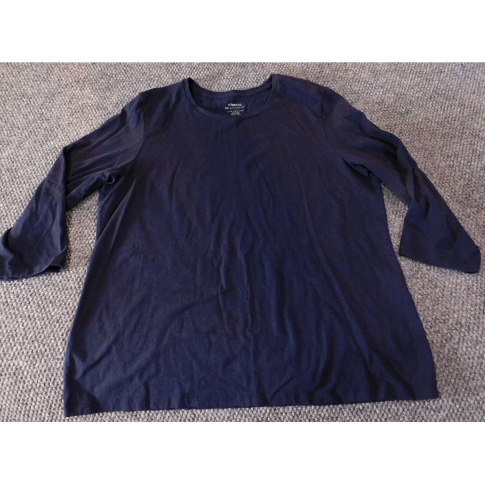 Vintage Chico's Blouse Shirt Womens 3 3 Blue Round Neck Long Sleeve Solid Cotton Spandex Rayon Basic Casual Stretch Top Vintage N/A Size XS / US 0-2 / IT 36-38 - 2 Thumbnail
