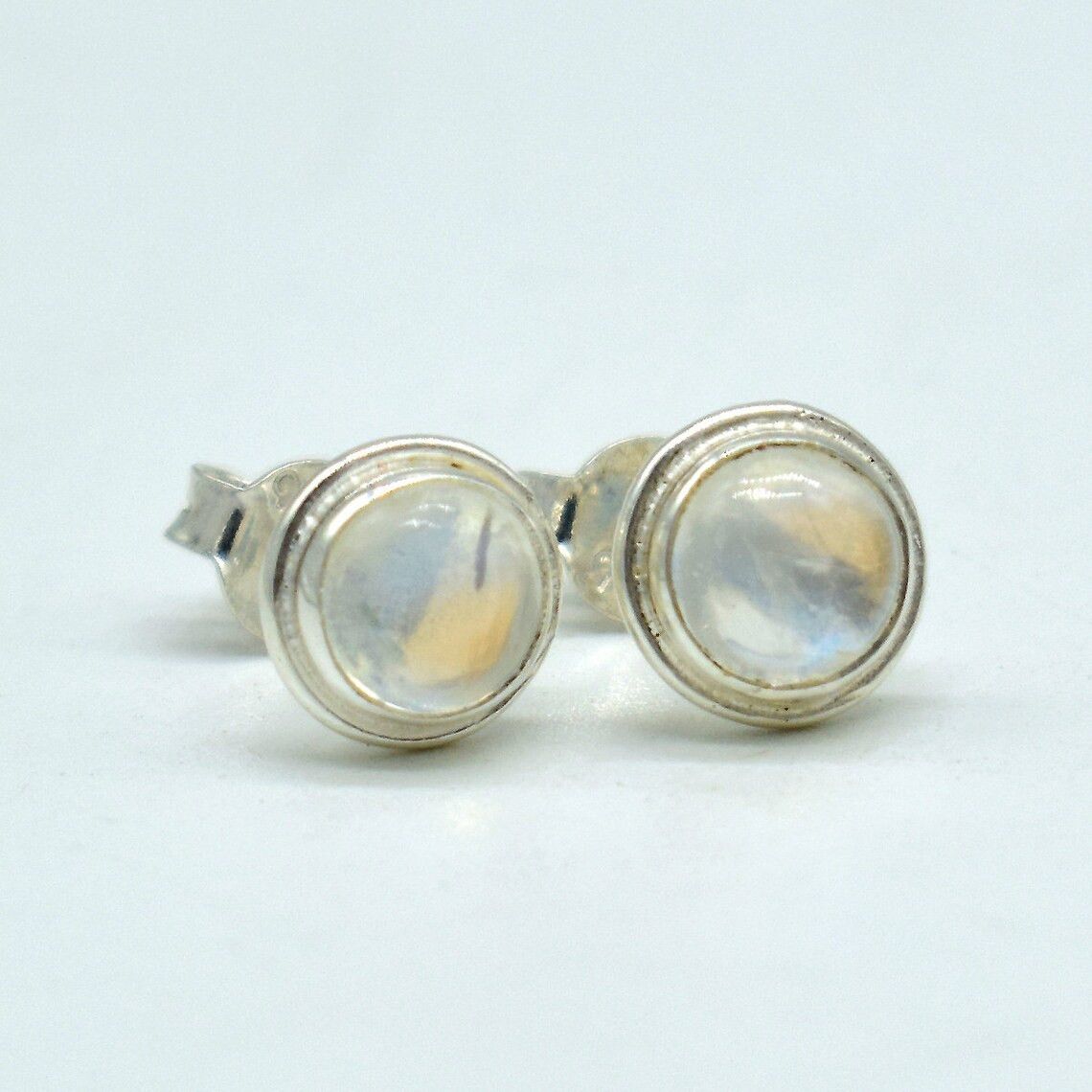 Handmade Handmade Rainbow Moonstone Stud Earrings: 925K Silver Size ONE SIZE - 3 Thumbnail