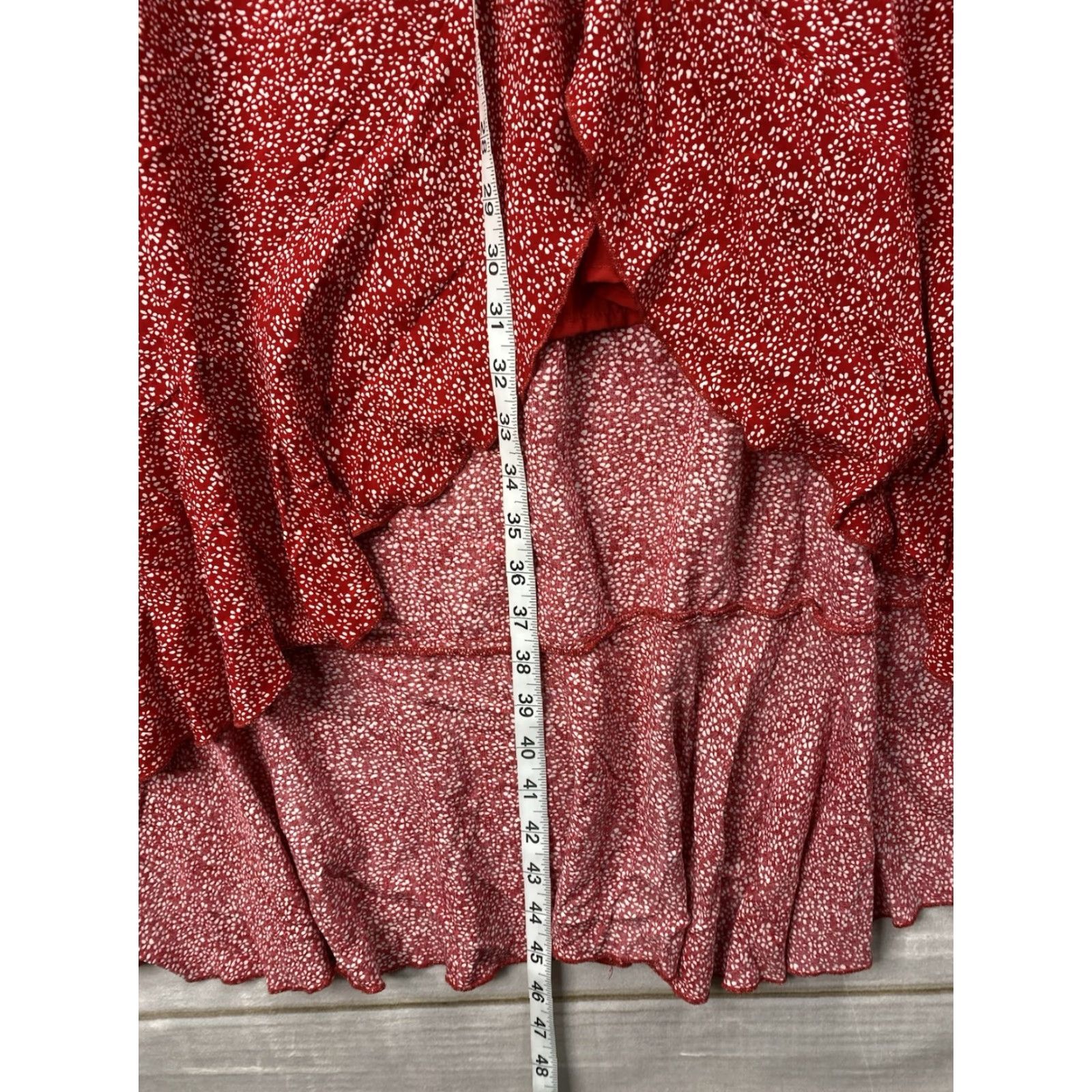 Vintage Zesica Dress Womens XL Red Speckled Wrap Ruffled V Neck Short Sleeve Lined Maxi A-Line Beach Bohemian Flower 90s? Size 40" / US 18 - 4 Thumbnail